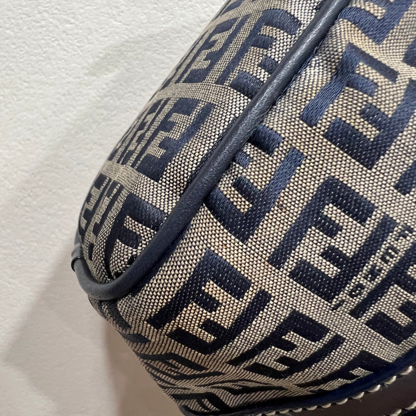 FENDI Zuccino Navy Blue Silver Hardware Handbag 25cm