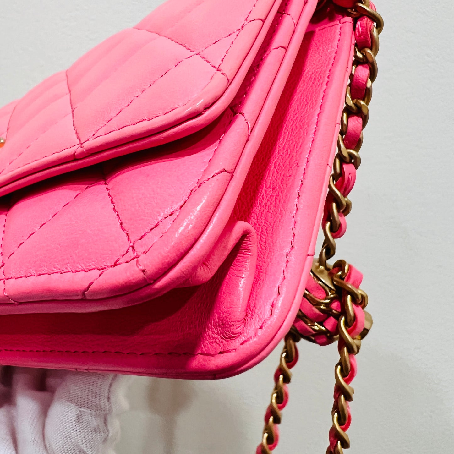 Chanel Pink Lambskin Leather Chain Wallet Crossbody