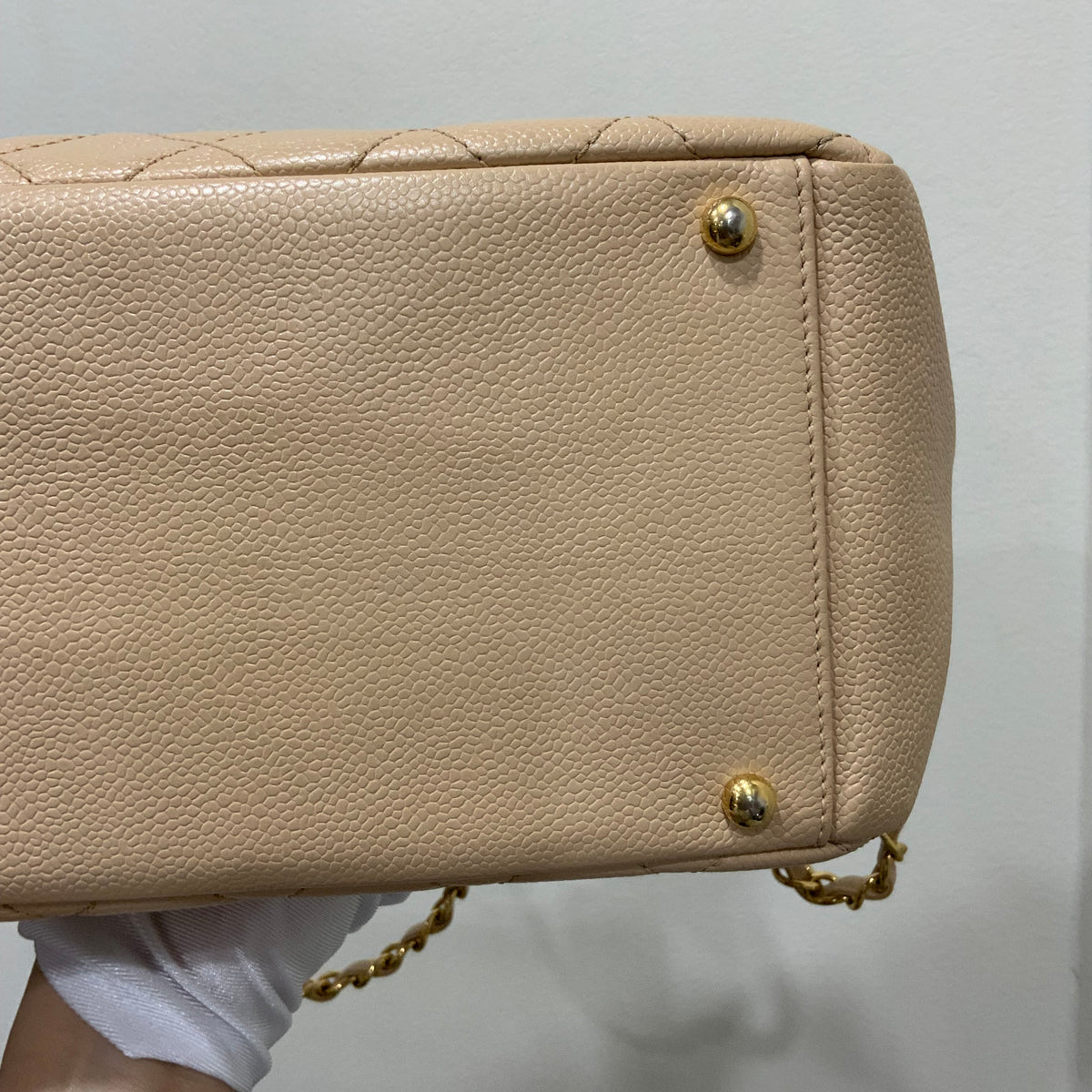 CHANEL Beige Petite Timeless Tote Quilted Caviar Leather