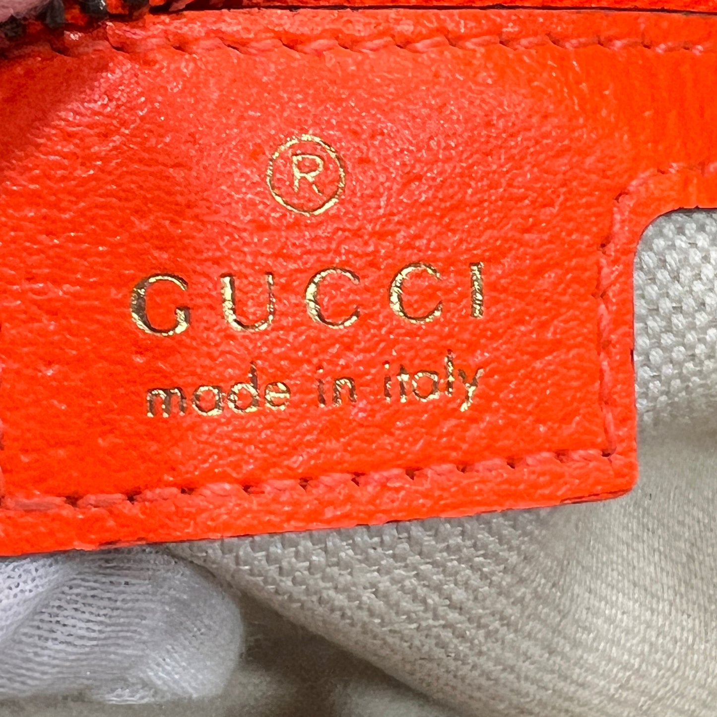 GUCCI GG Supreme Monogram Textured Dollar Calfskin Web Ophidia Wristlet Shoulder Bag Beige Ebony Orange