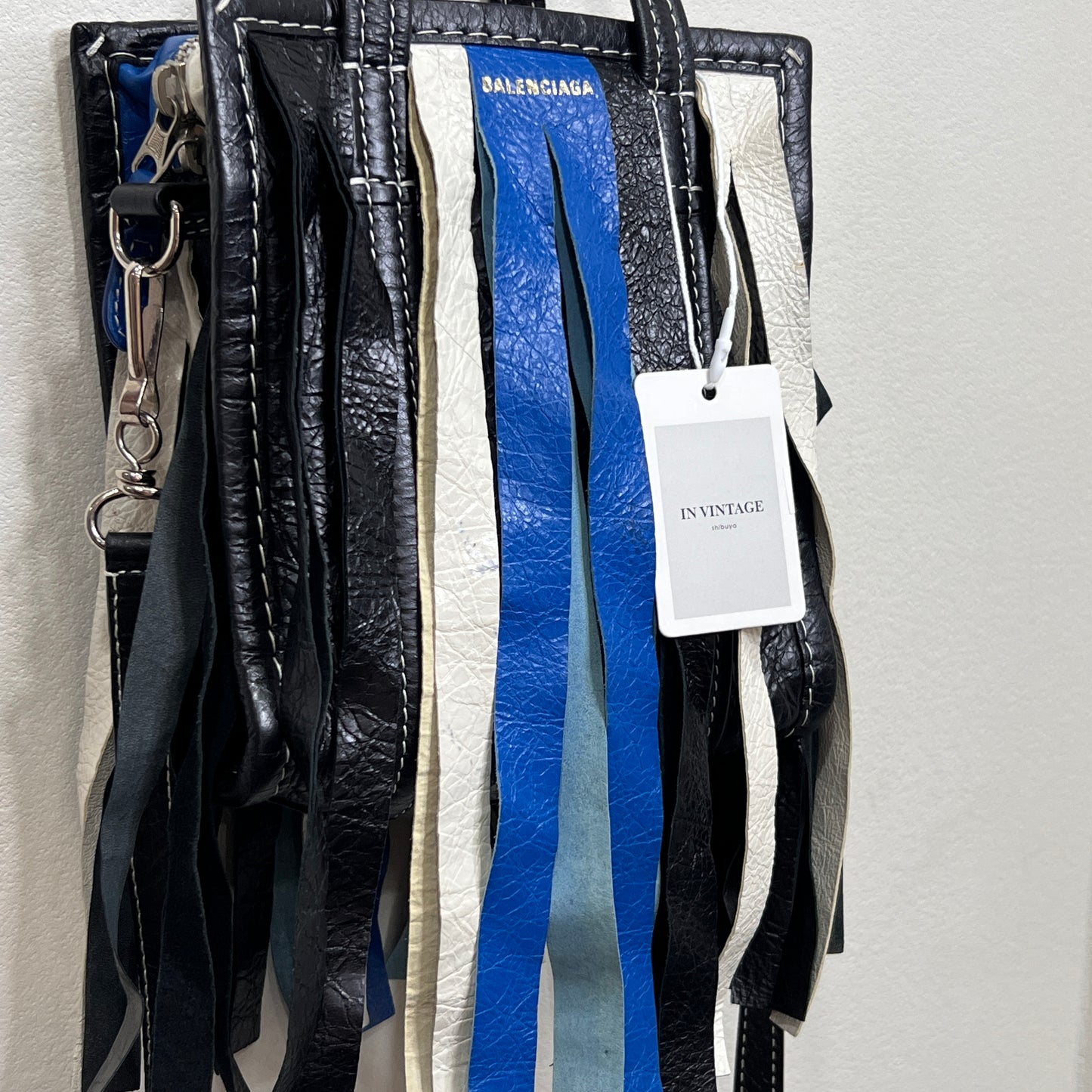 BALENCIAGA Convertible Fringe Striped Leather