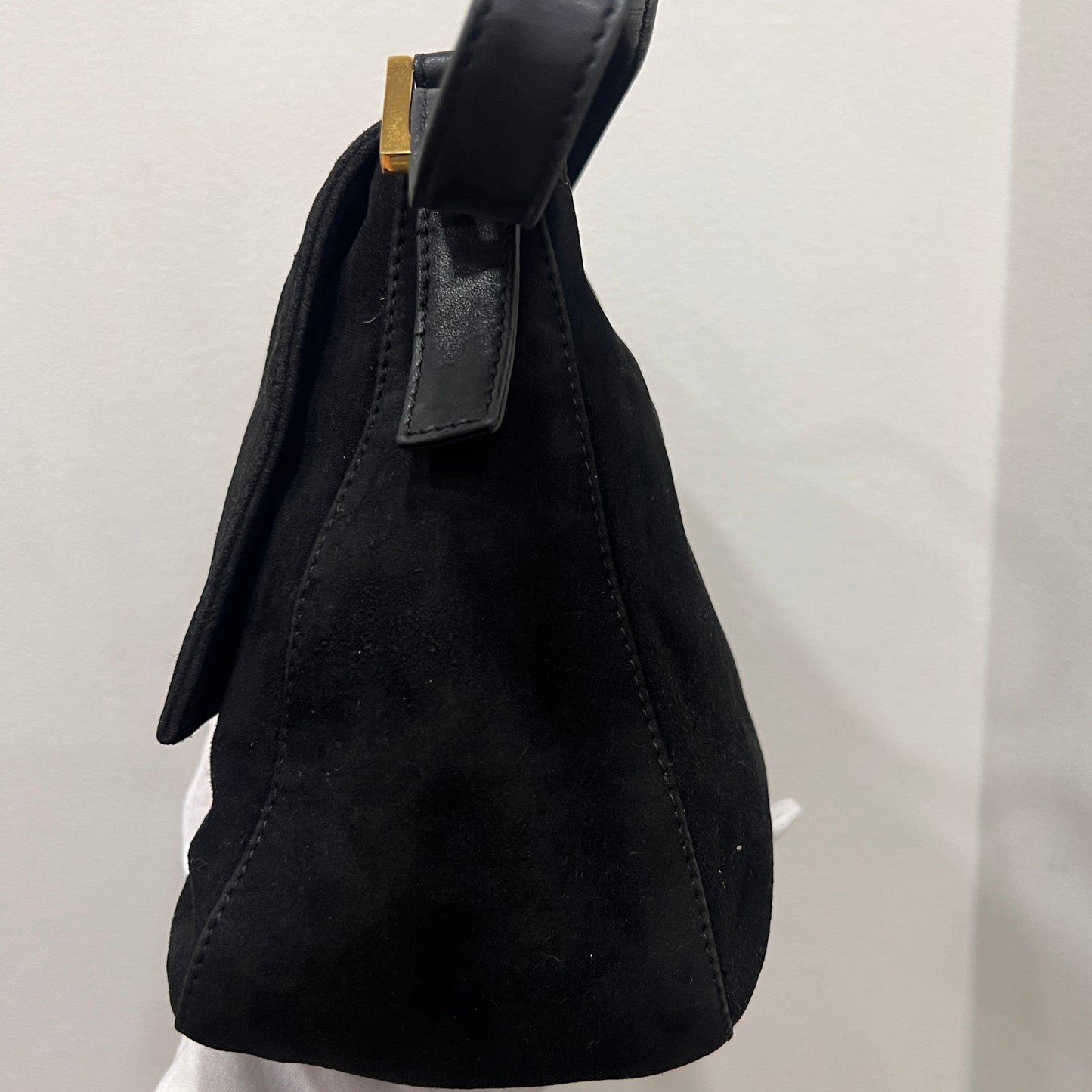 FENDI Black Suede Mamma Baguette