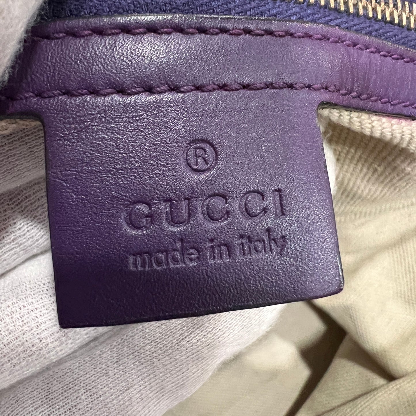 GUCCI GG Canvas Tote Bag Purple Trim and Leather Tassel Charm