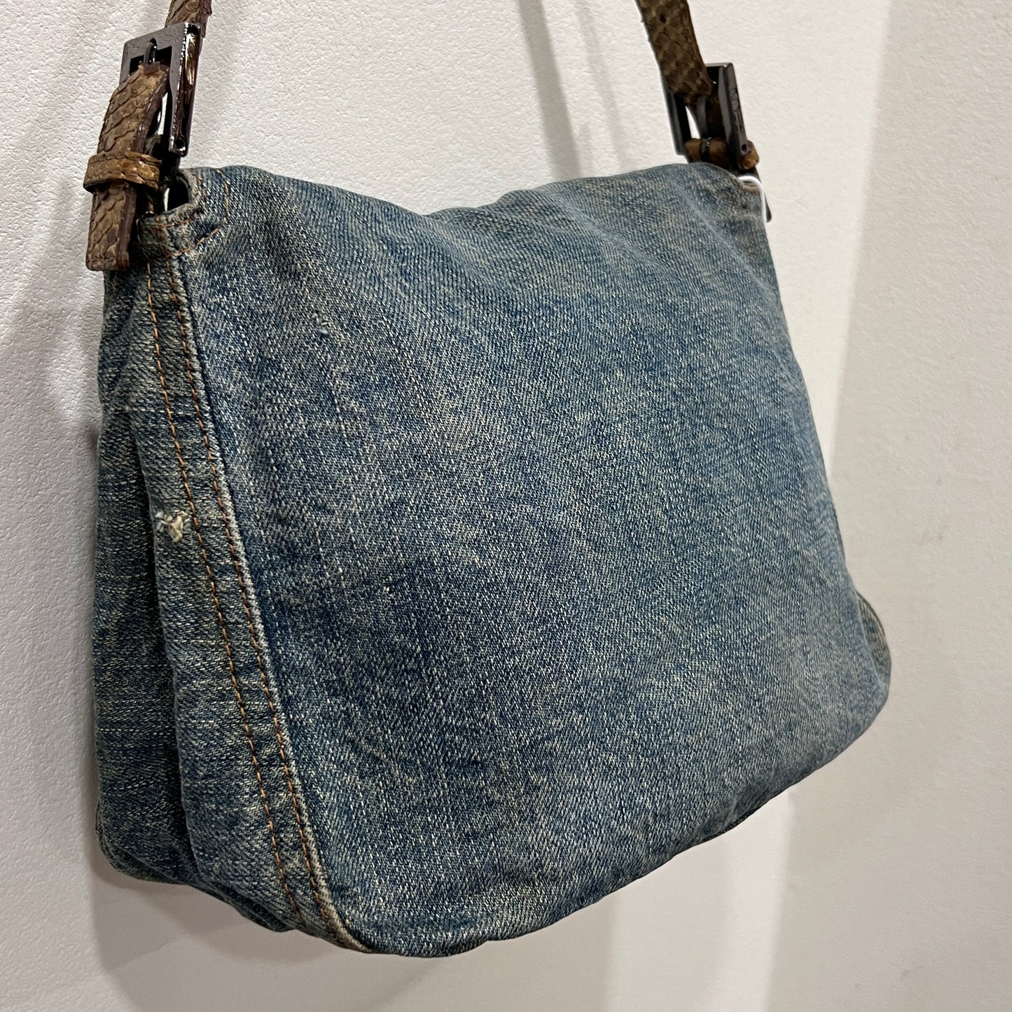 Fendi Mamma Baguette Denim Shoulder Bag