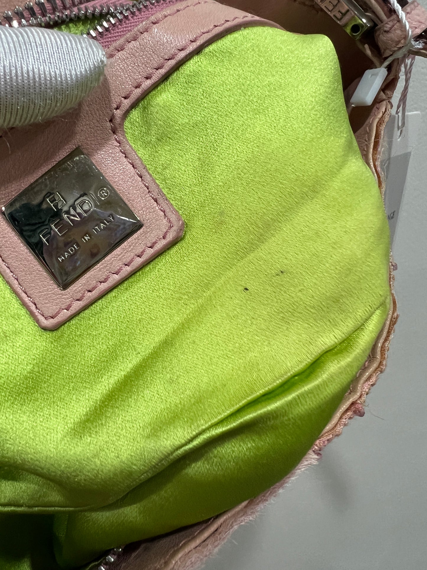 FENDI Pink Beaded Baguette Shoulder Bag