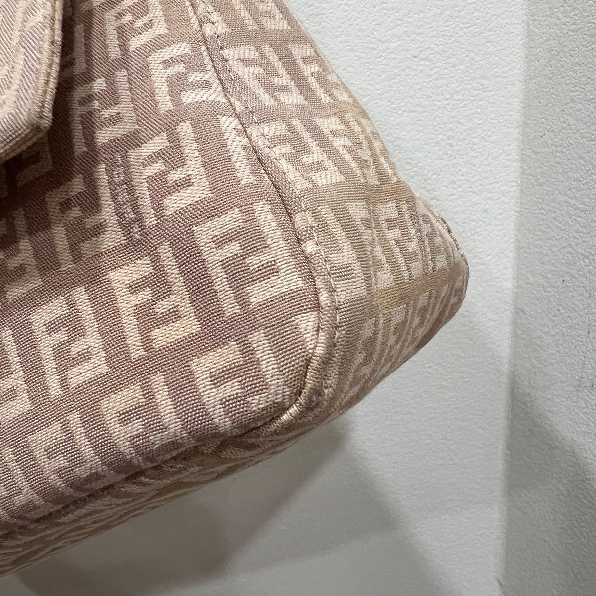 FENDI Mamma Baguette Zuccino Canvas in Old Rose Gold