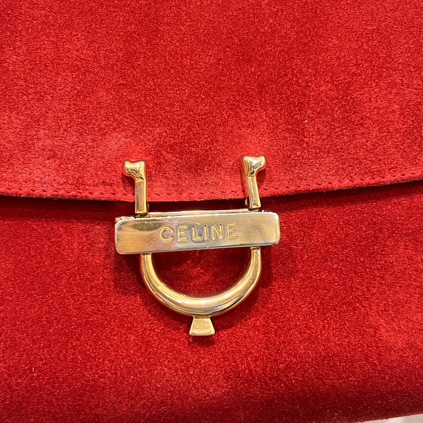 CELINE Horseshoe Red Suede Leather Two-Way Handbag
