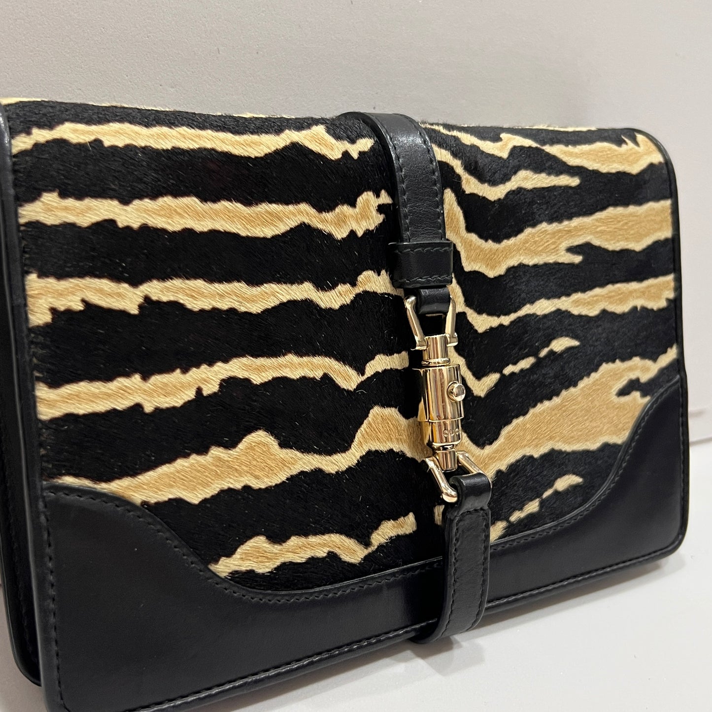 GUCCI Zebra Print Calf Hair Broadway Evening Bag