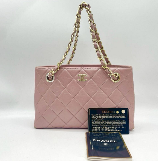 CHANEL pink lambskin shoulder bag