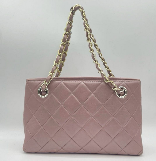 CHANEL pink lambskin shoulder bag