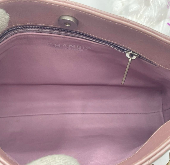 CHANEL pink lambskin shoulder bag