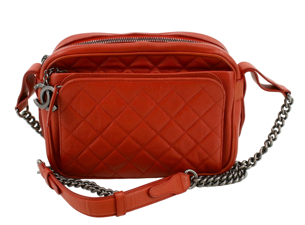 CHANEL Red Caviar Leather Camera Chain Bag