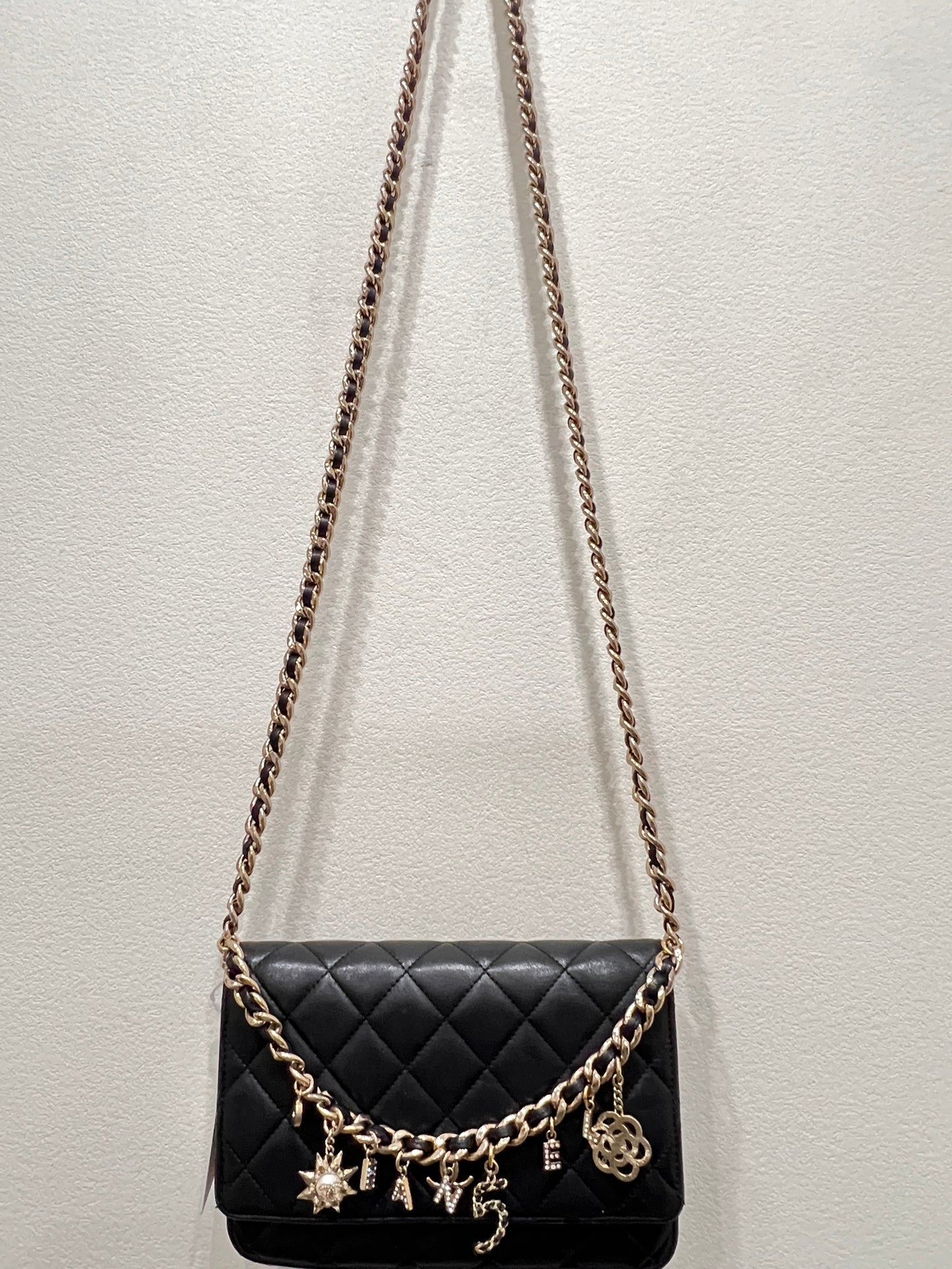 CHANEL Black Wallet on Chain (WOC) Coco Charm Lambskin