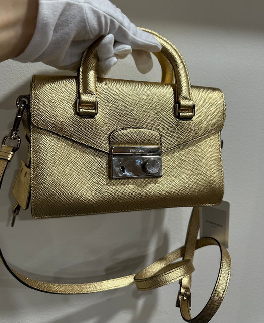Prada Gold Saffiano Leather Mini Flap