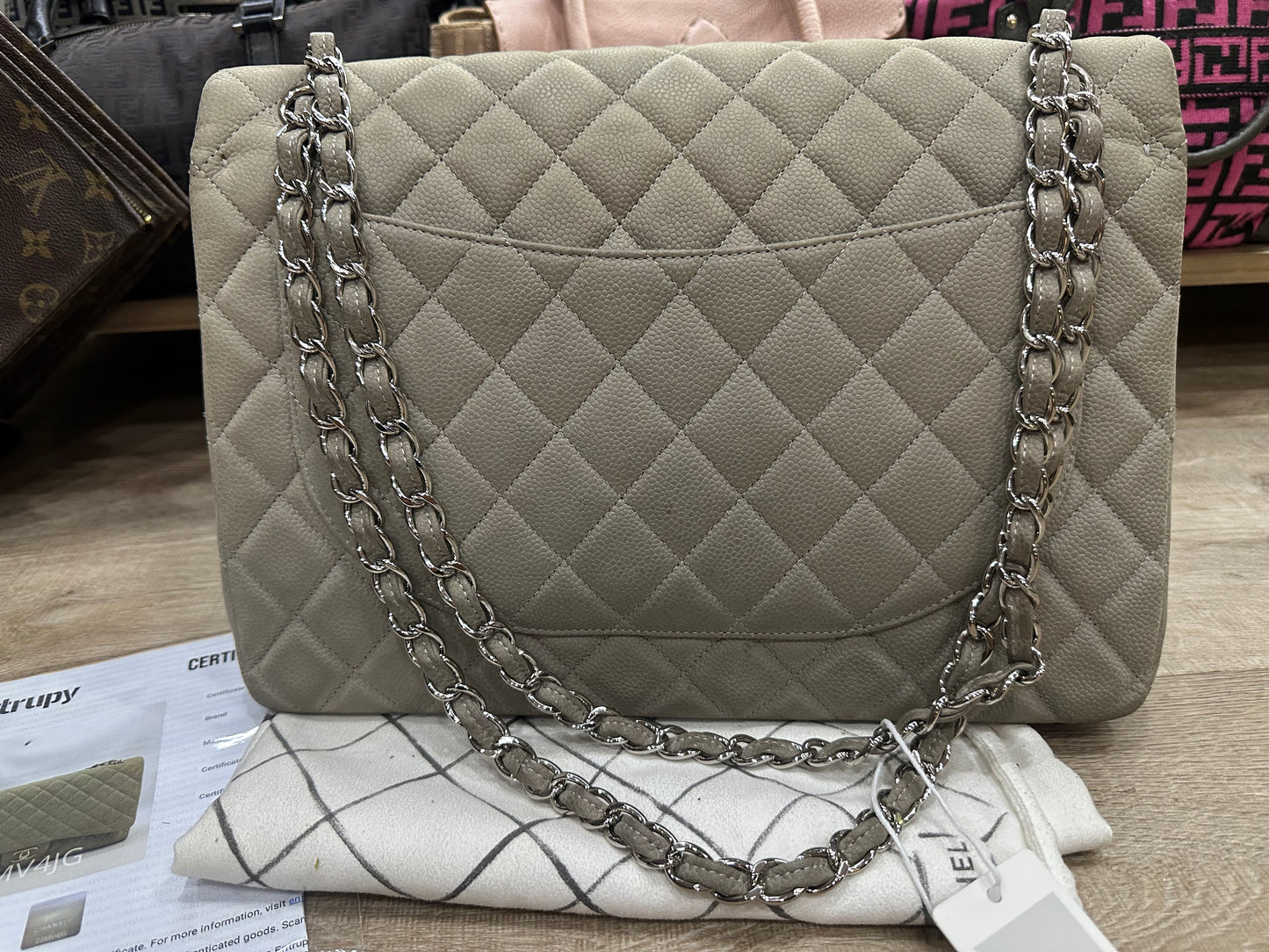 Chanel double flap maxi caviar grey