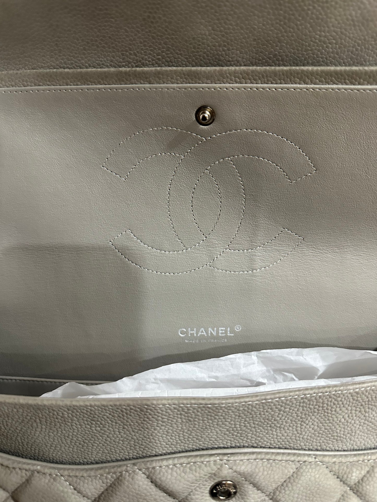 Chanel double flap maxi caviar grey