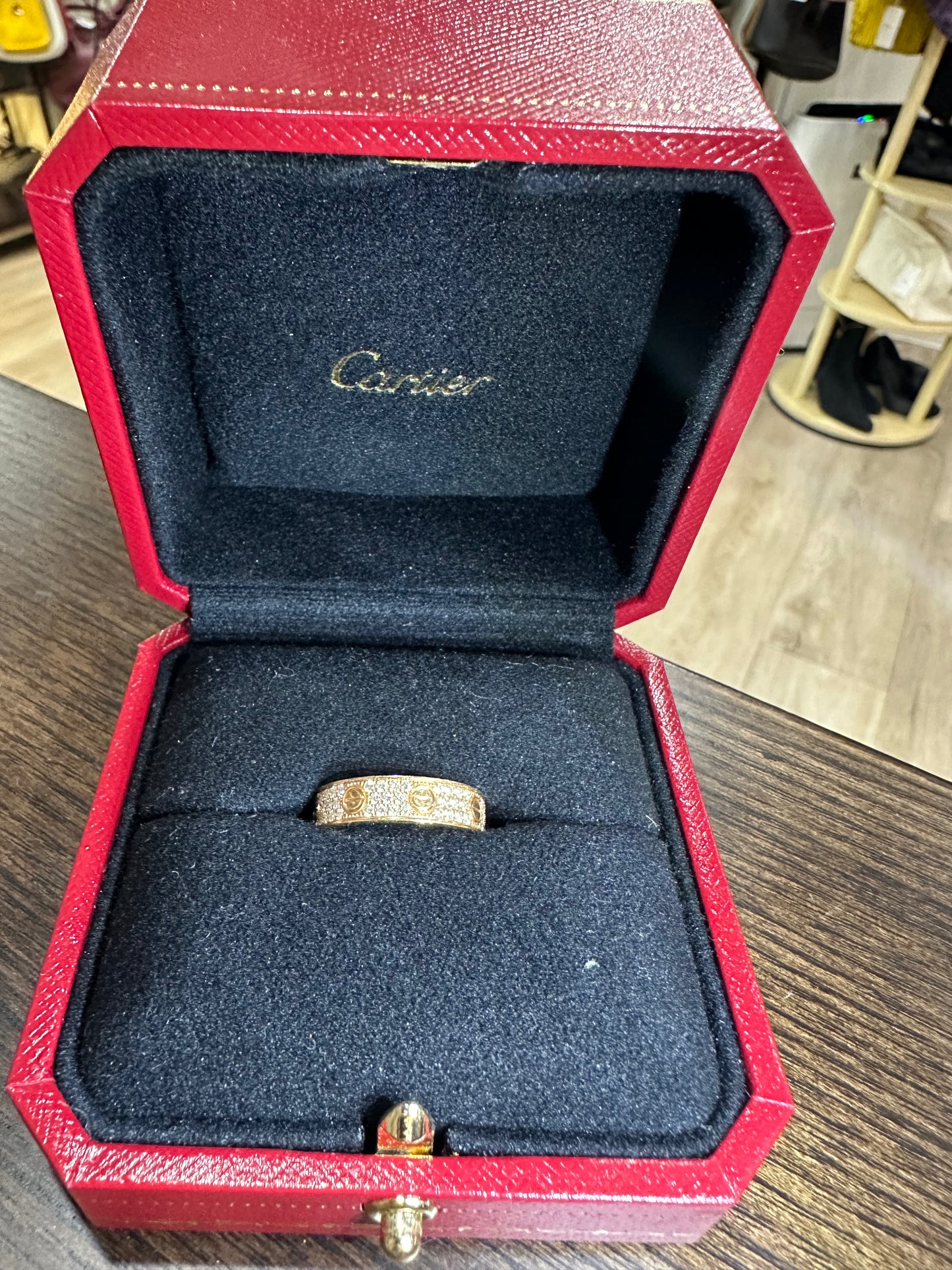 Cartier Love ring pink gold diamond paved