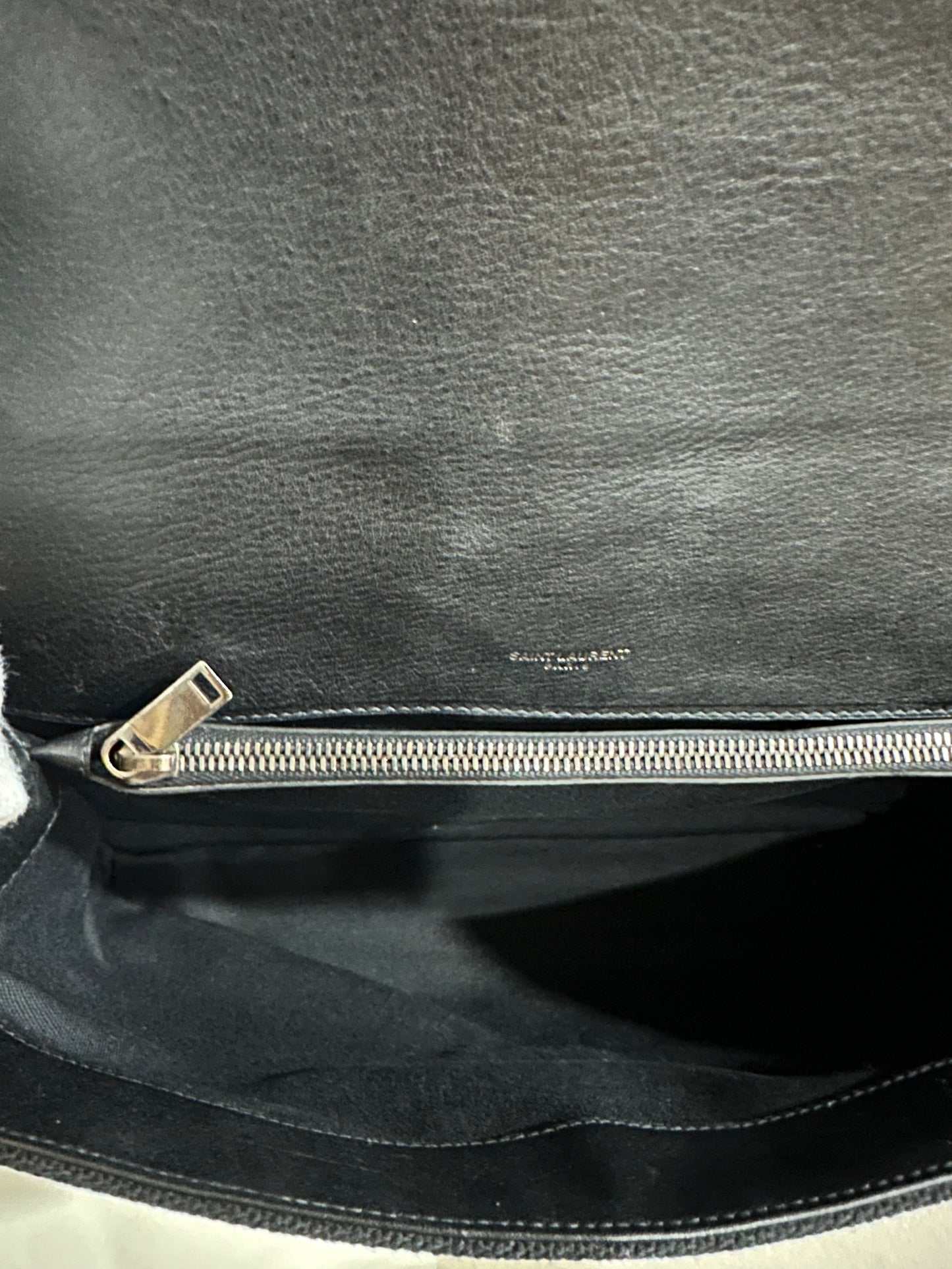 YSL COLLEGE BERBER CLOTH BLACK WHITE CHEVRON SHOULDER BAG (6732985)