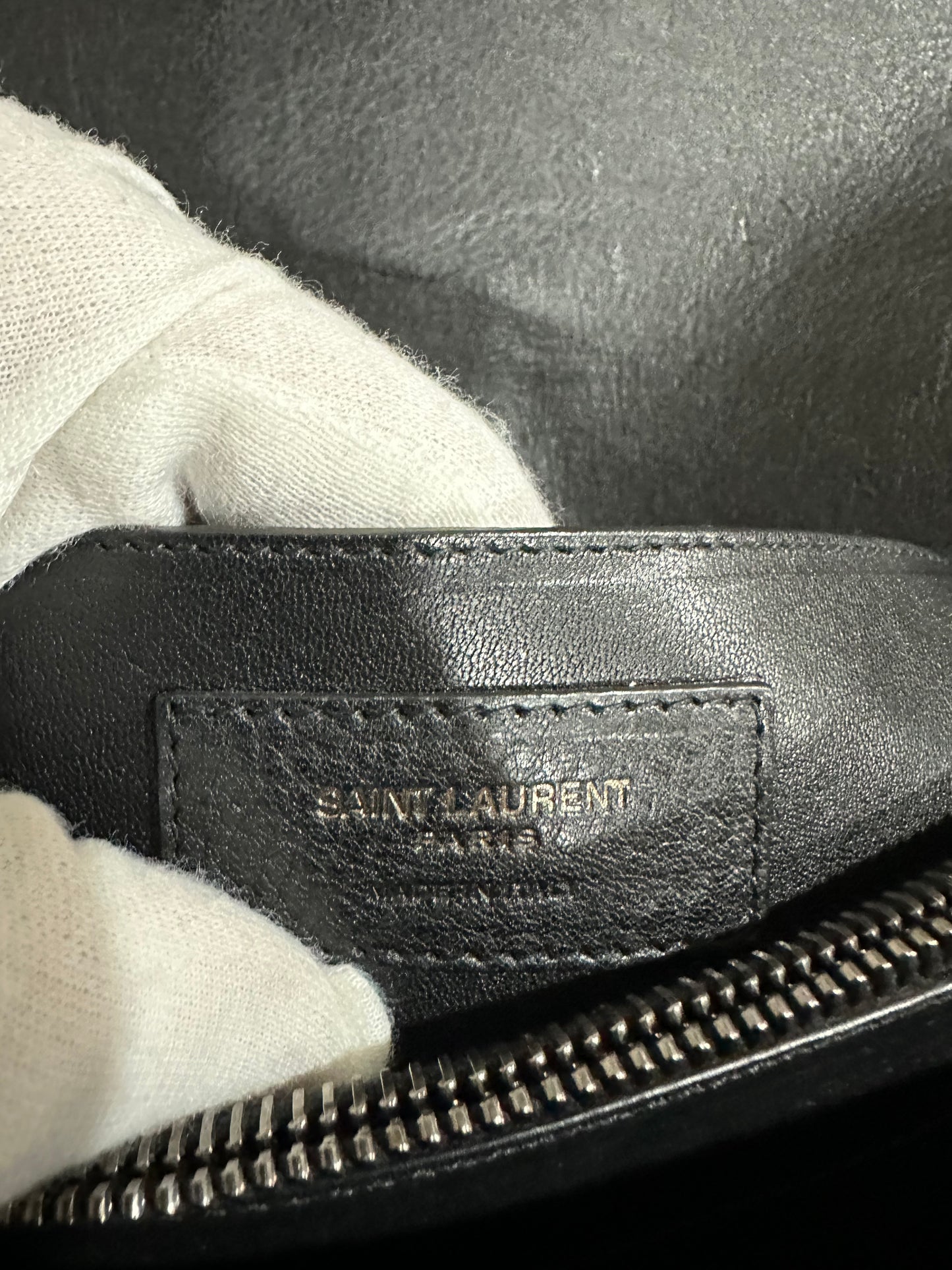 YSL COLLEGE BERBER CLOTH BLACK WHITE CHEVRON SHOULDER BAG (6732985)