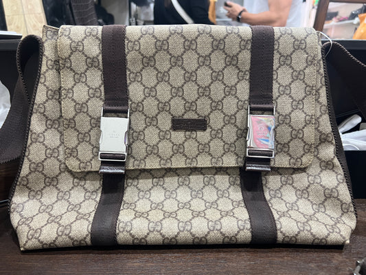 GUCCI GG Supreme Canvas Double Buckle Flap