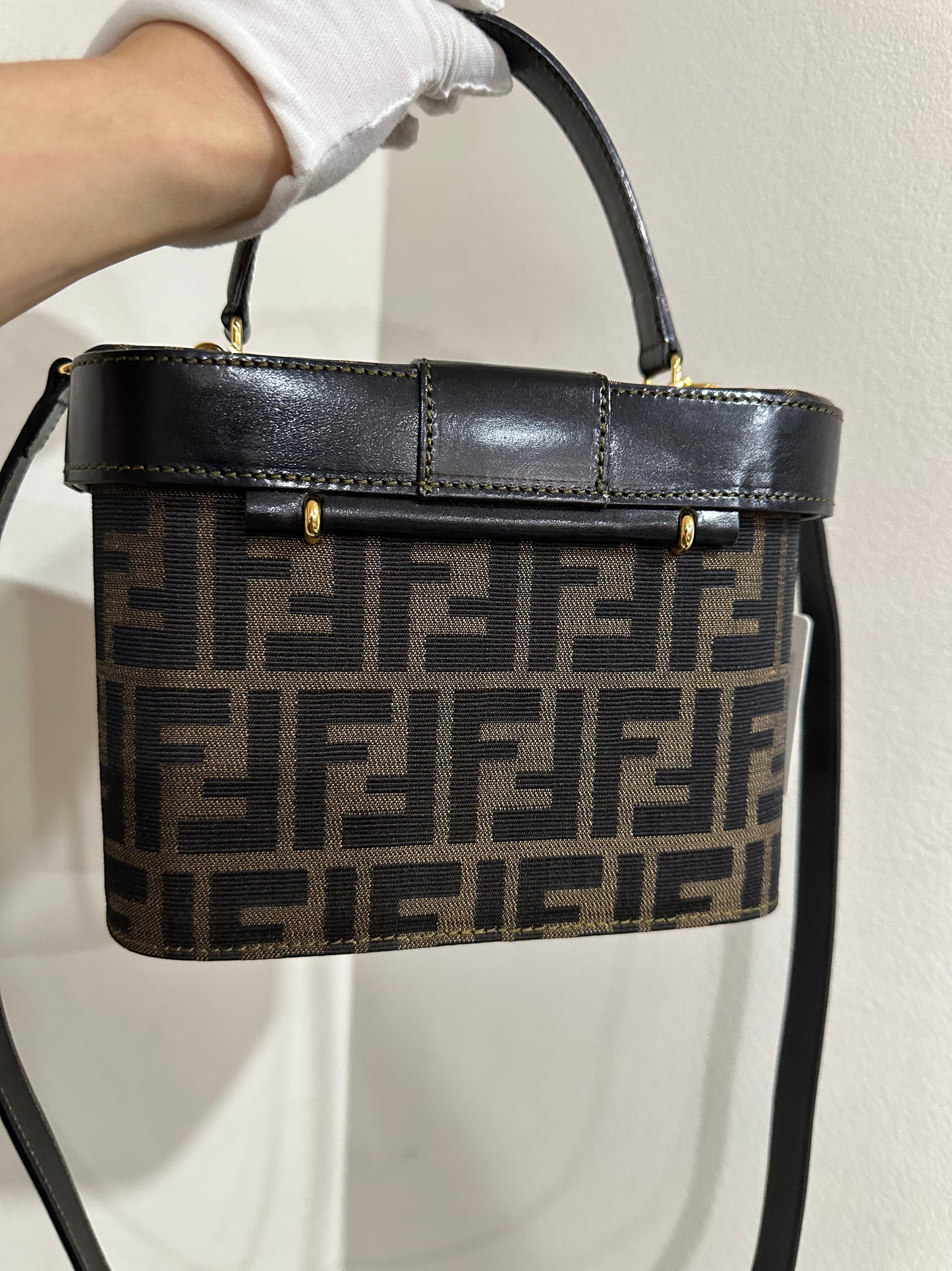 Fendi Zucca pattern canvas and leather vanity shoulder bag