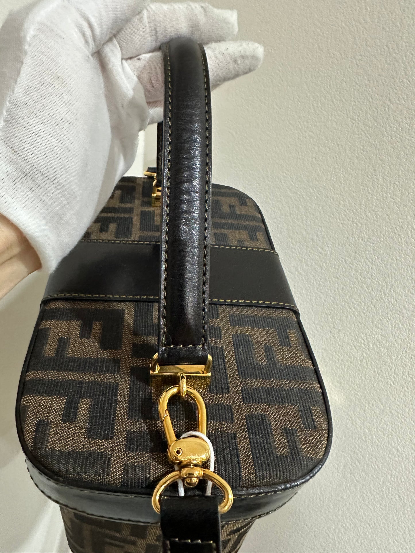 Fendi Zucca pattern canvas and leather vanity shoulder bag