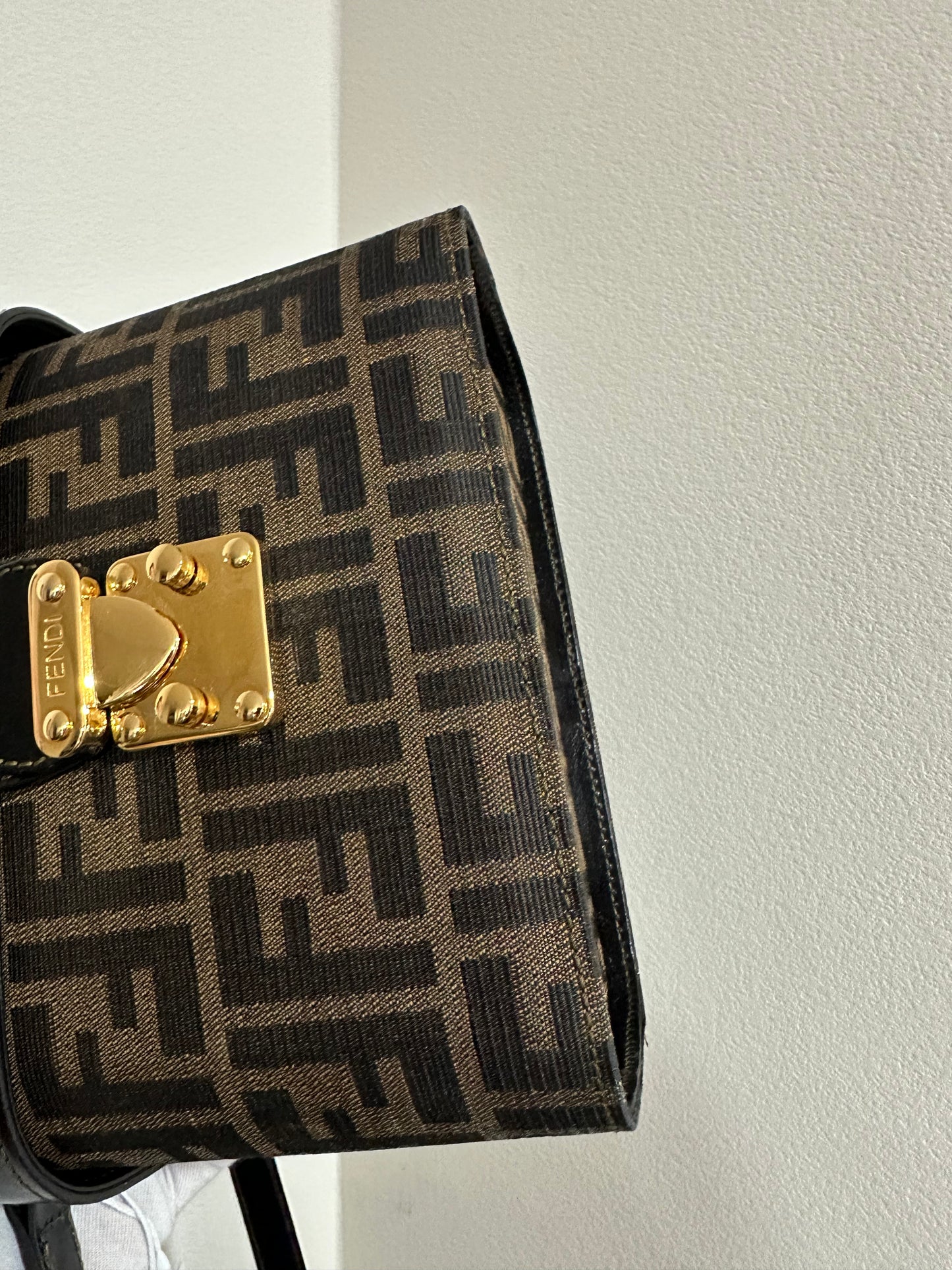 Fendi Zucca pattern canvas and leather vanity shoulder bag