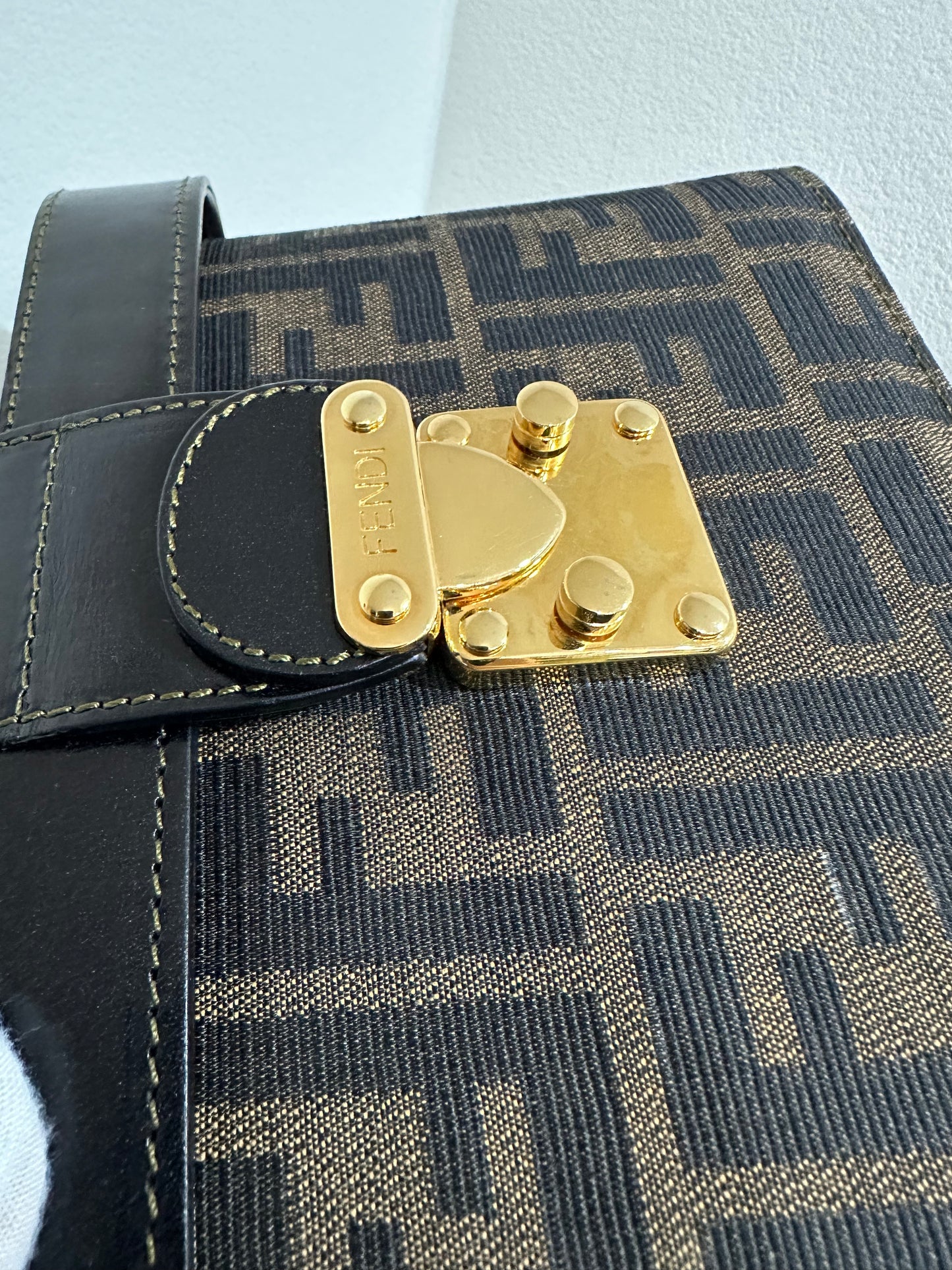 Fendi Zucca pattern canvas and leather vanity shoulder bag
