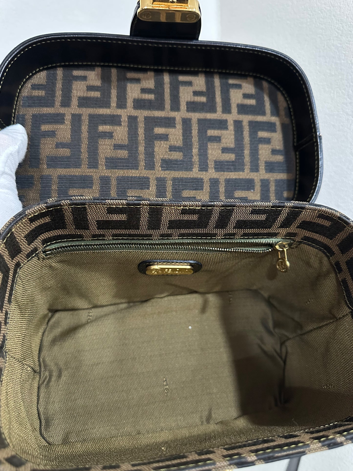 Fendi Zucca pattern canvas and leather vanity shoulder bag