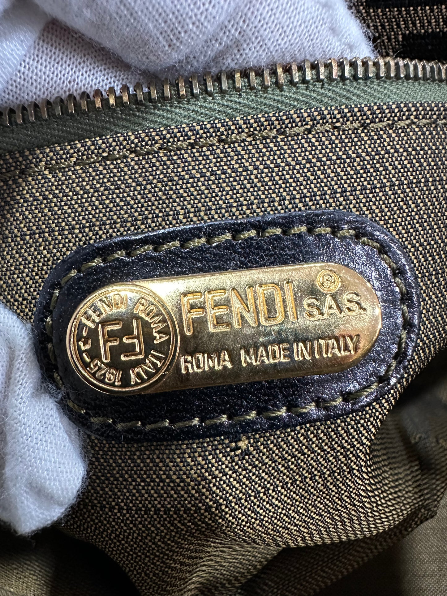 Fendi Zucca pattern canvas and leather vanity shoulder bag
