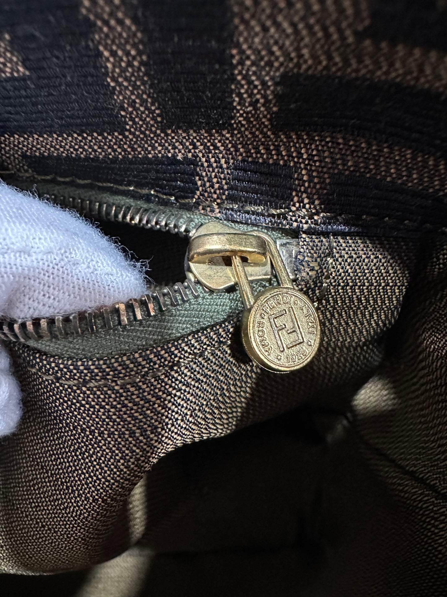 Fendi Zucca pattern canvas and leather vanity shoulder bag