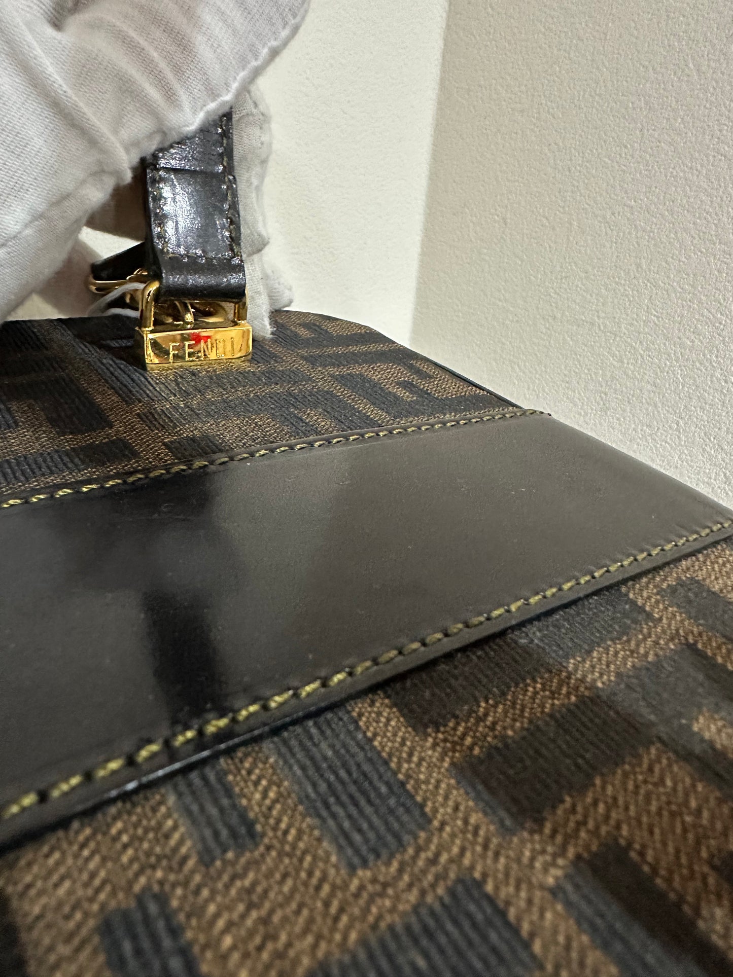 Fendi Zucca pattern canvas and leather vanity shoulder bag