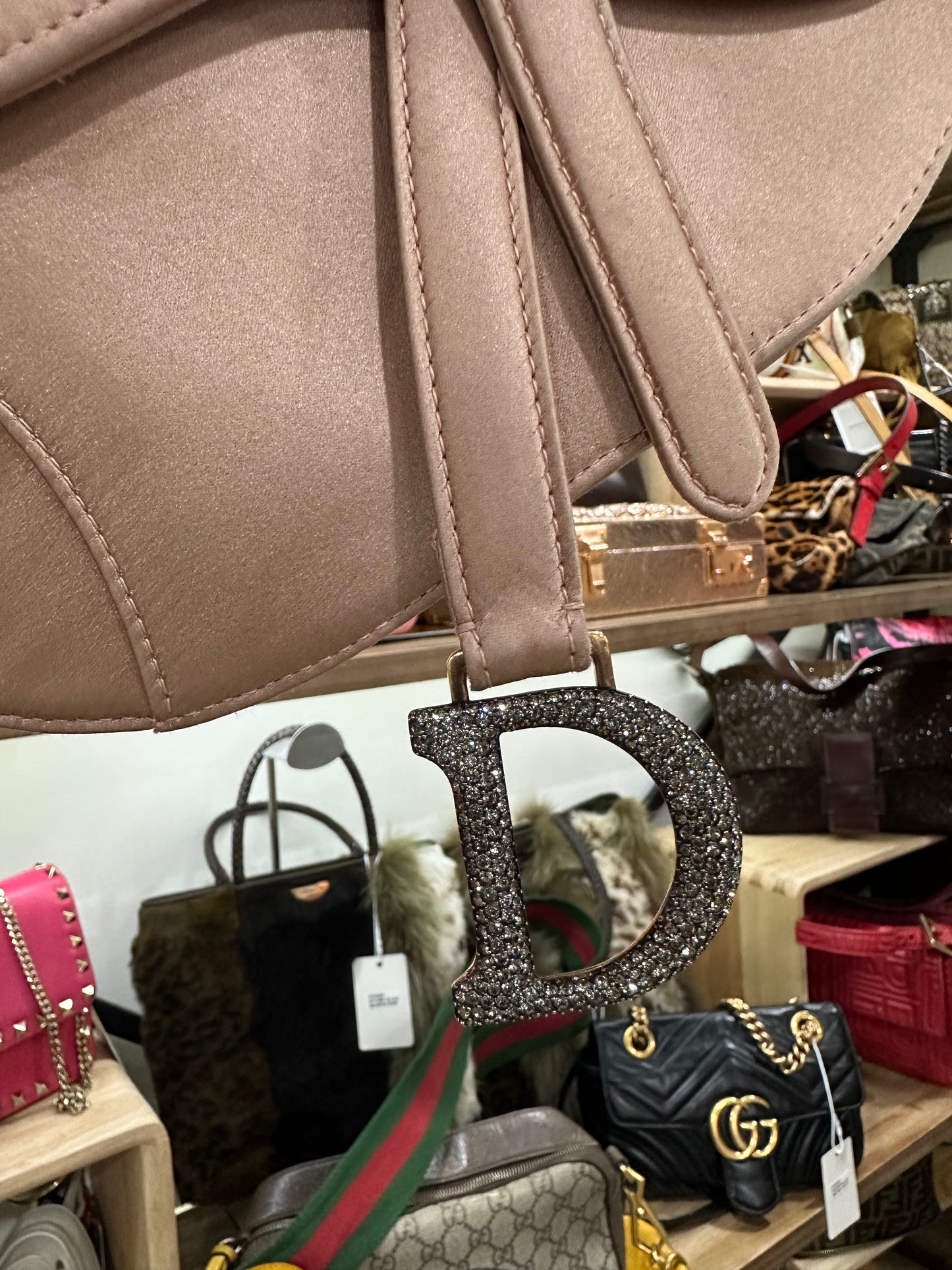 DIOR Saddle Mini Silk Pink with Crystal Buckle