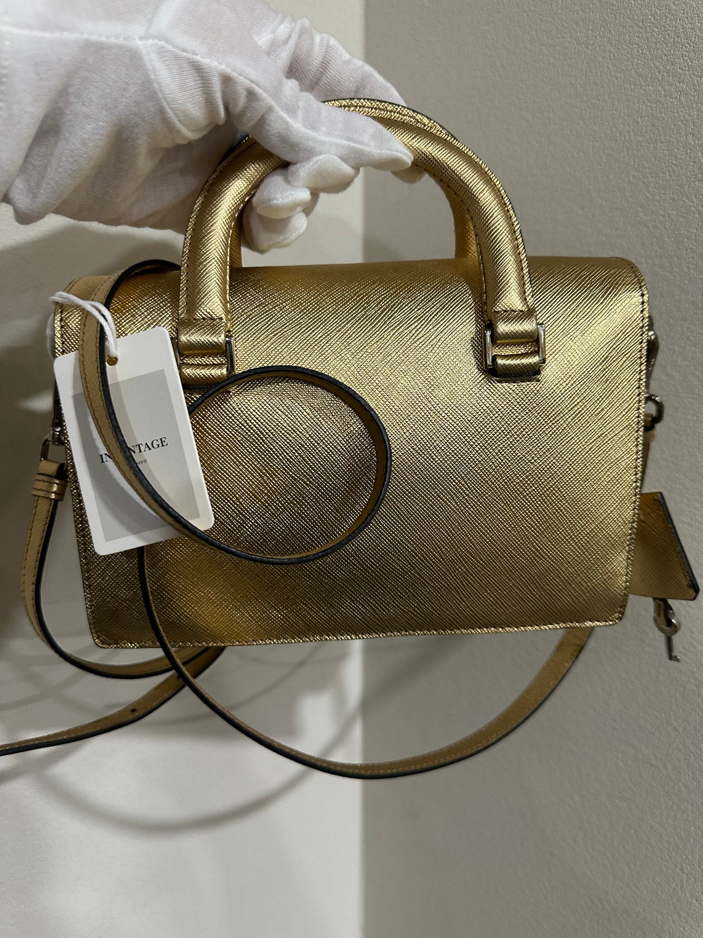 Prada Gold Saffiano Leather Mini Flap