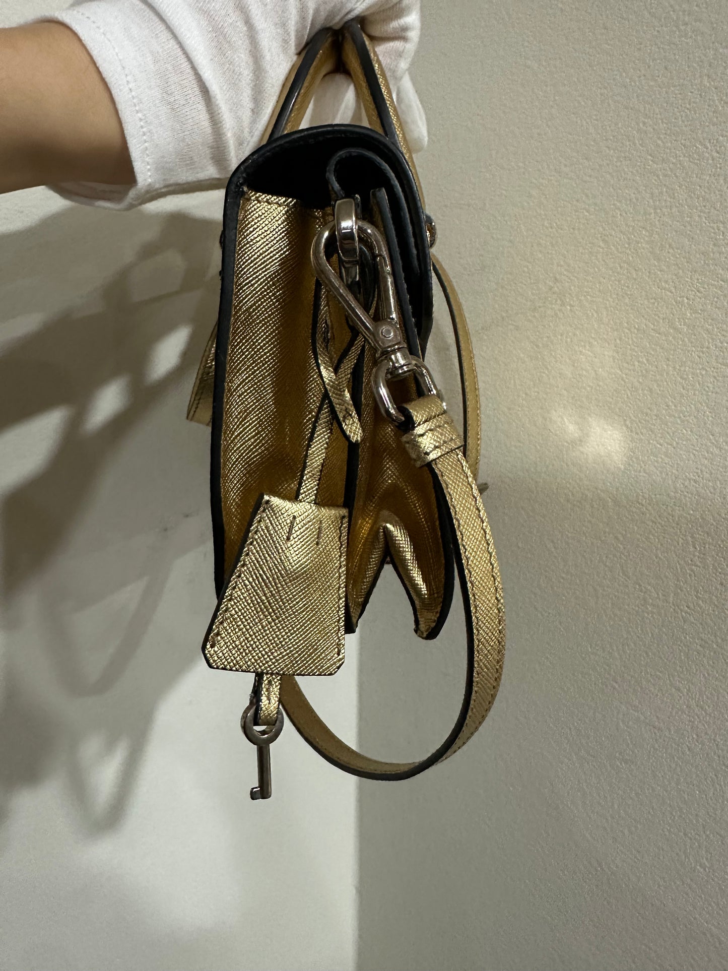 Prada Gold Saffiano Leather Mini Flap