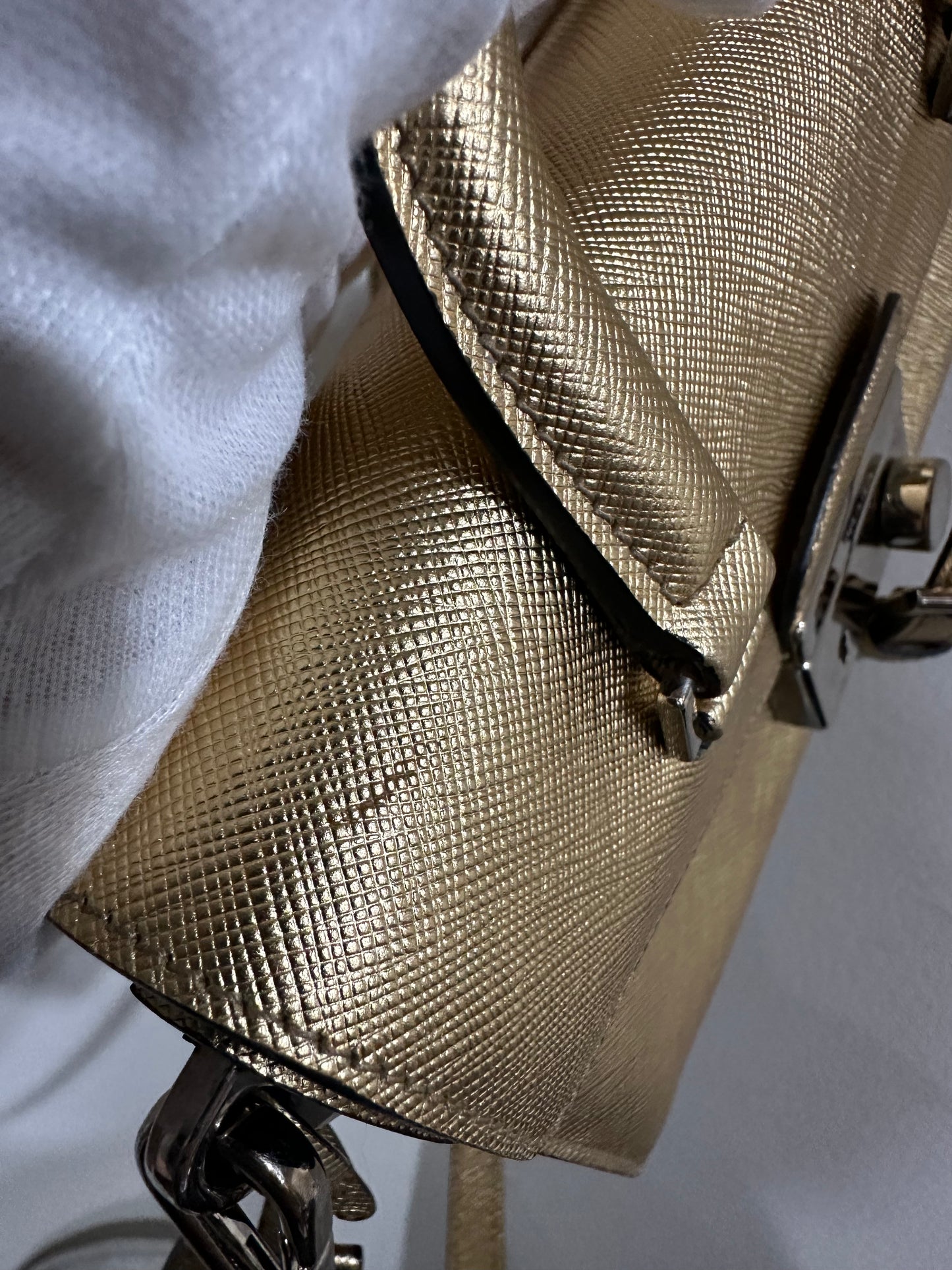 Prada Gold Saffiano Leather Mini Flap