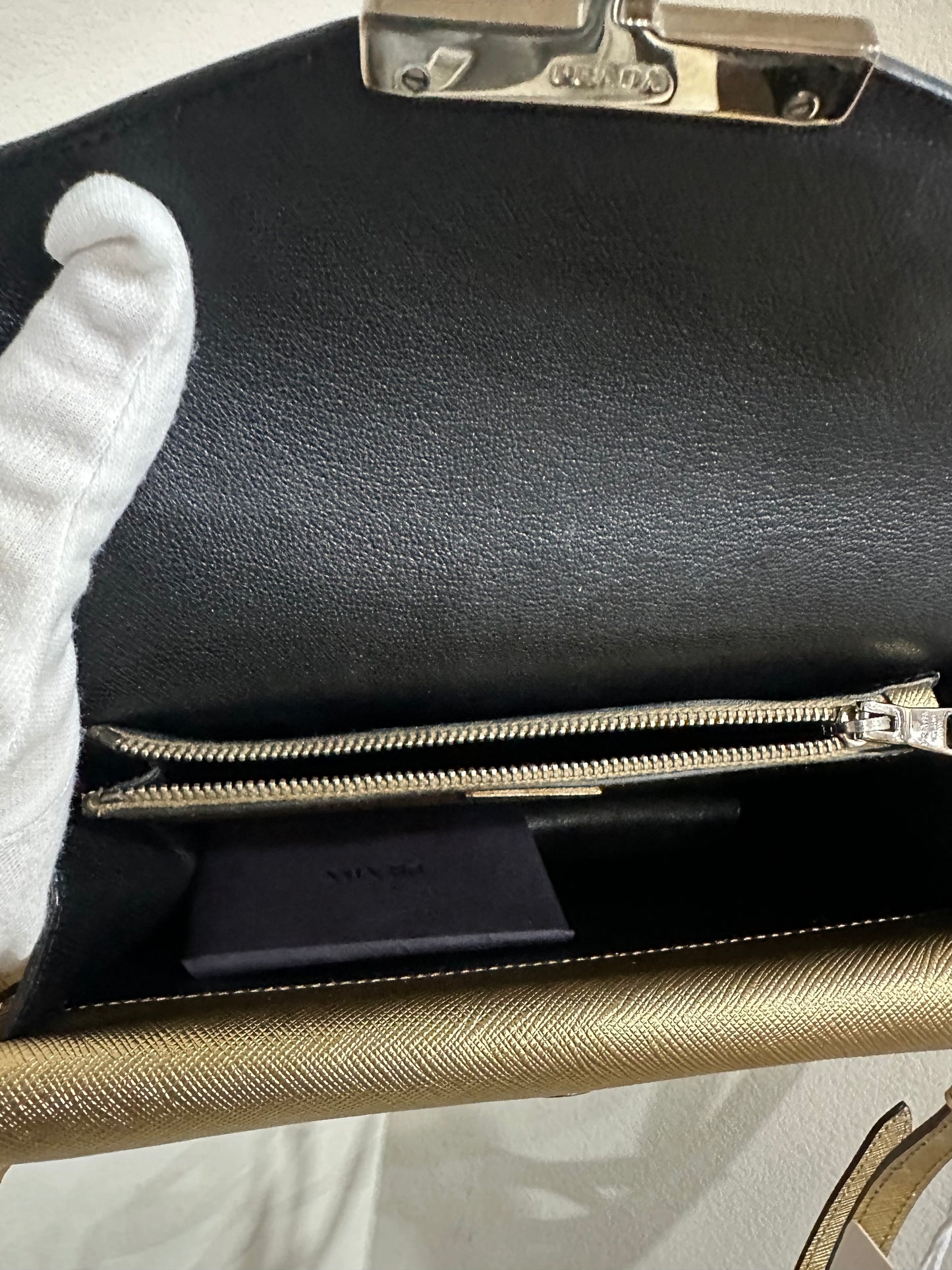 Prada Gold Saffiano Leather Mini Flap
