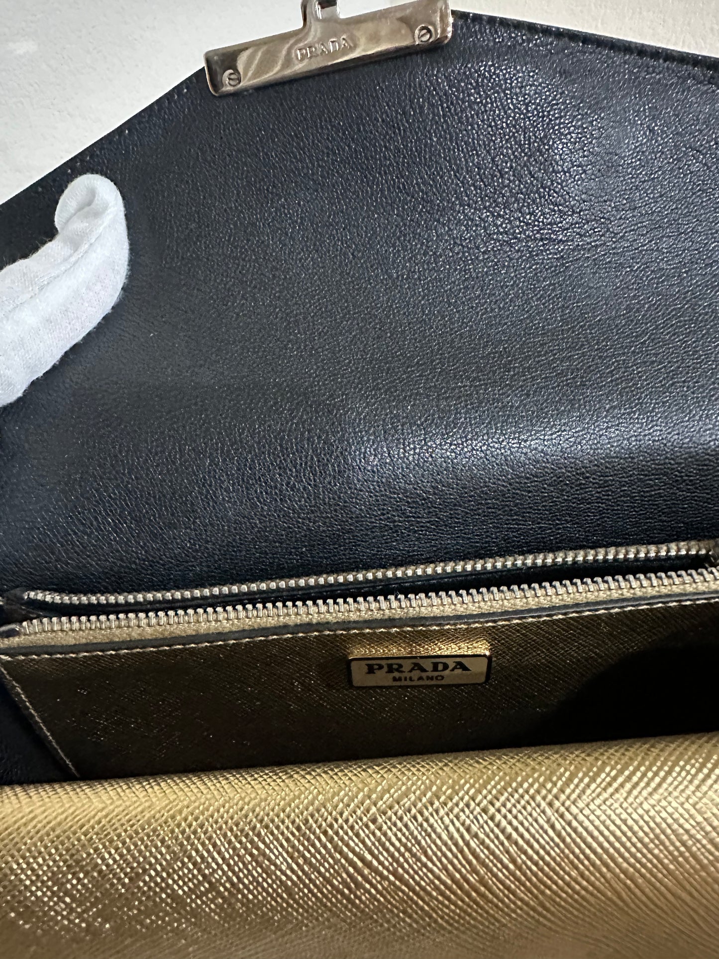 Prada Gold Saffiano Leather Mini Flap