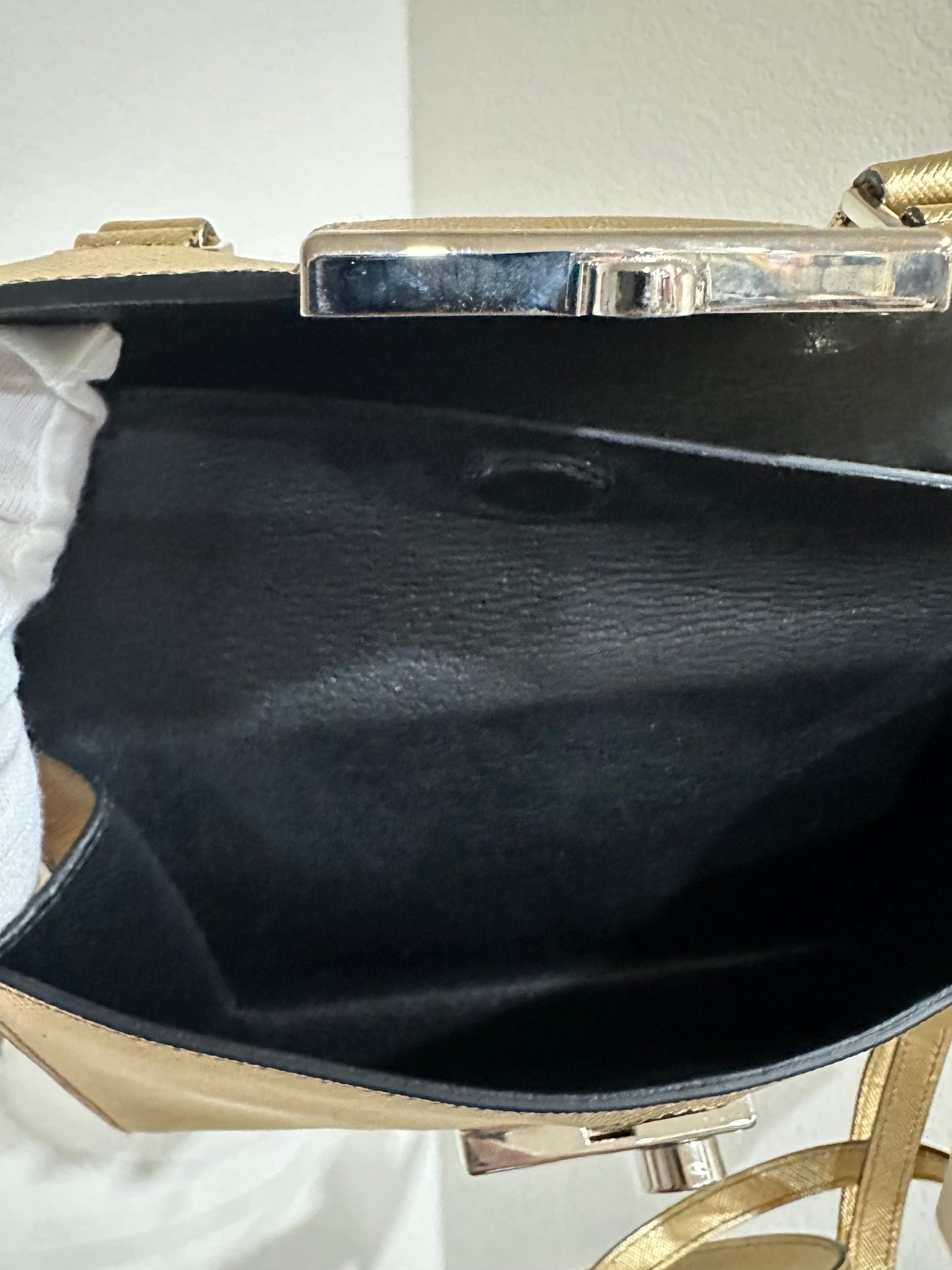 Prada Gold Saffiano Leather Mini Flap