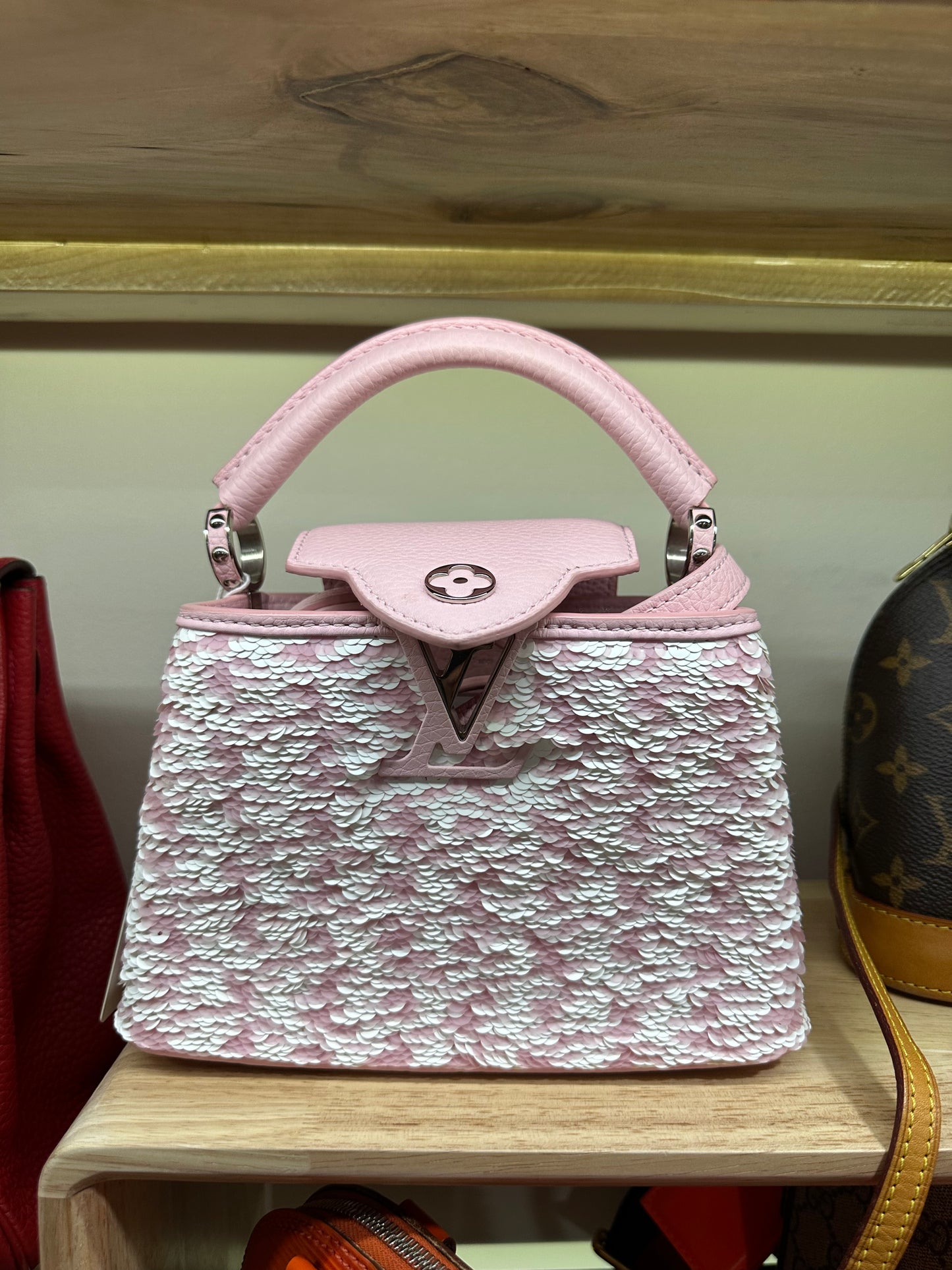 Louis Vuitton Capucines Handbag Sequins Mini Pink