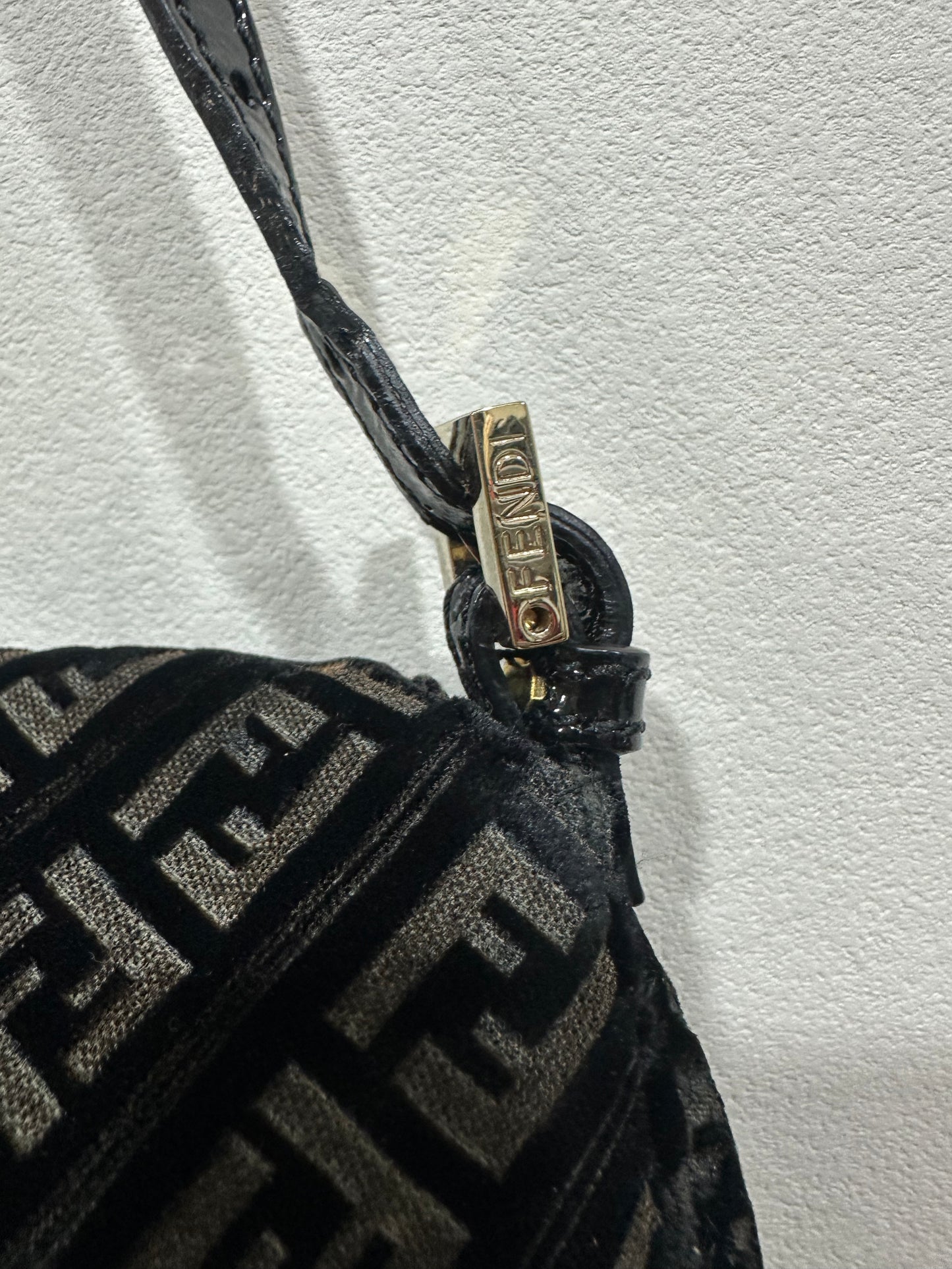 Fendi Zucchino Canvas Mini Mamma Baguette Shoulder Bag Velor Black