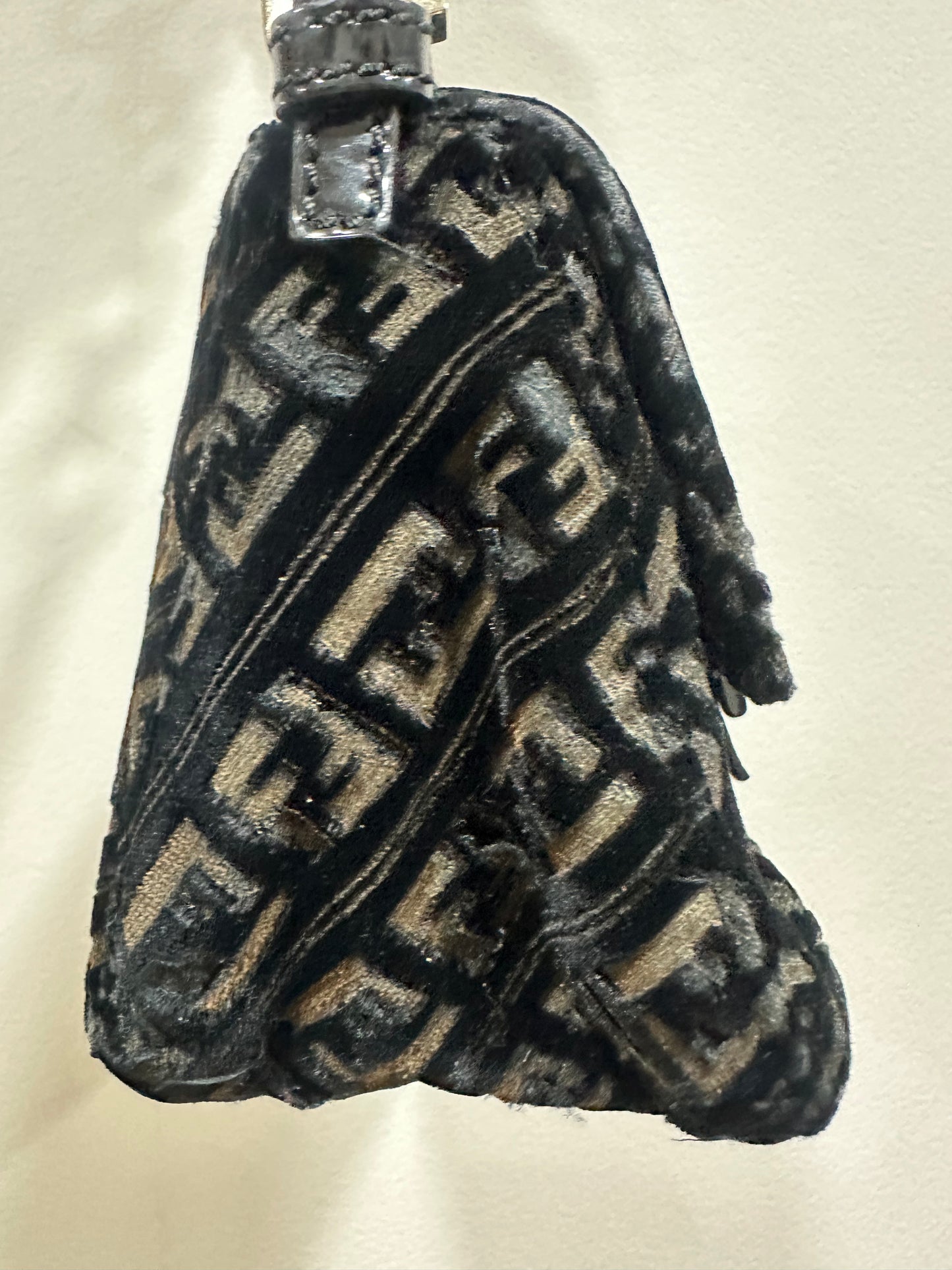Fendi Zucchino Canvas Mini Mamma Baguette Shoulder Bag Velor Black