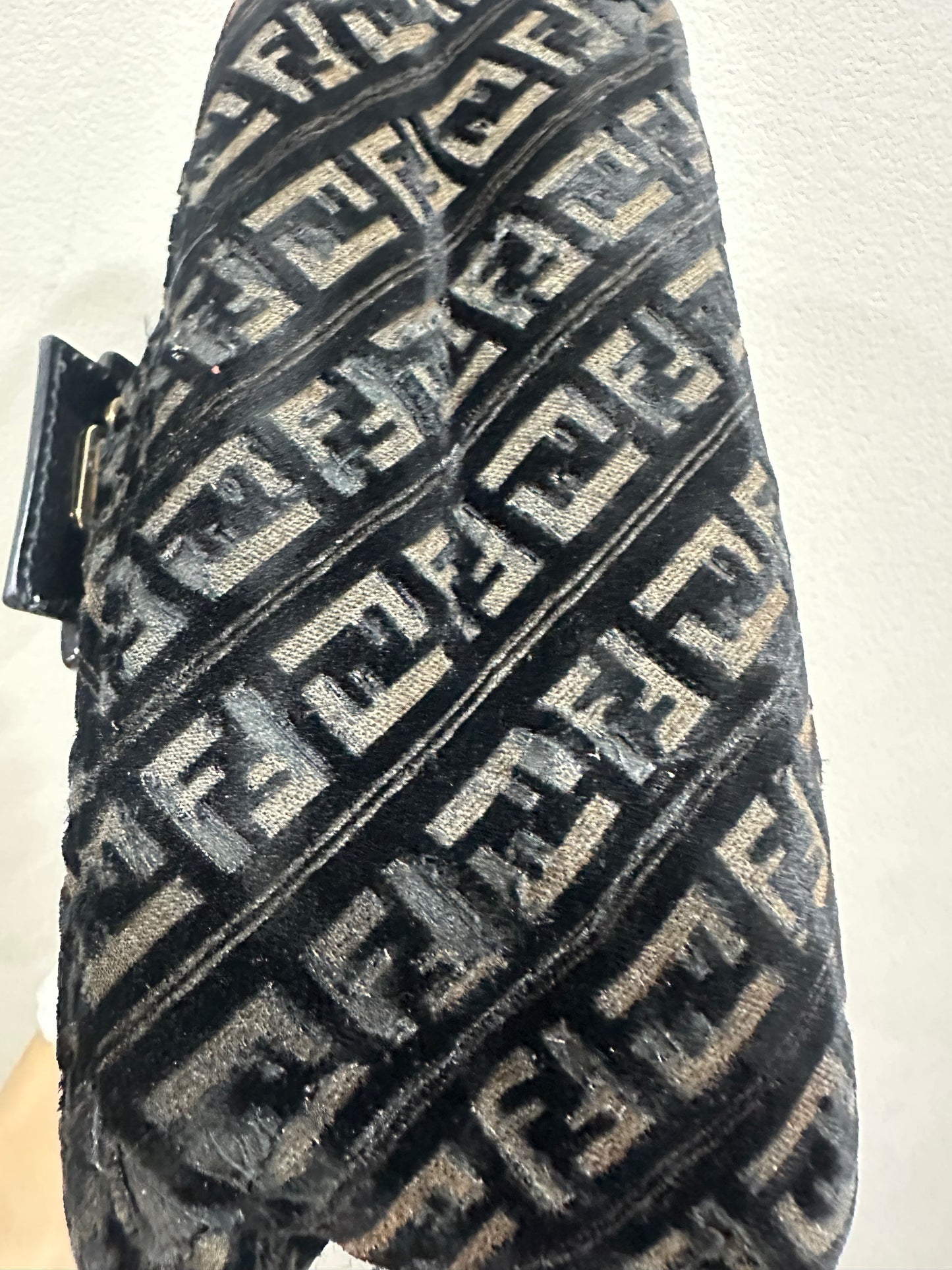Fendi Zucchino Canvas Mini Mamma Baguette Shoulder Bag Velor Black