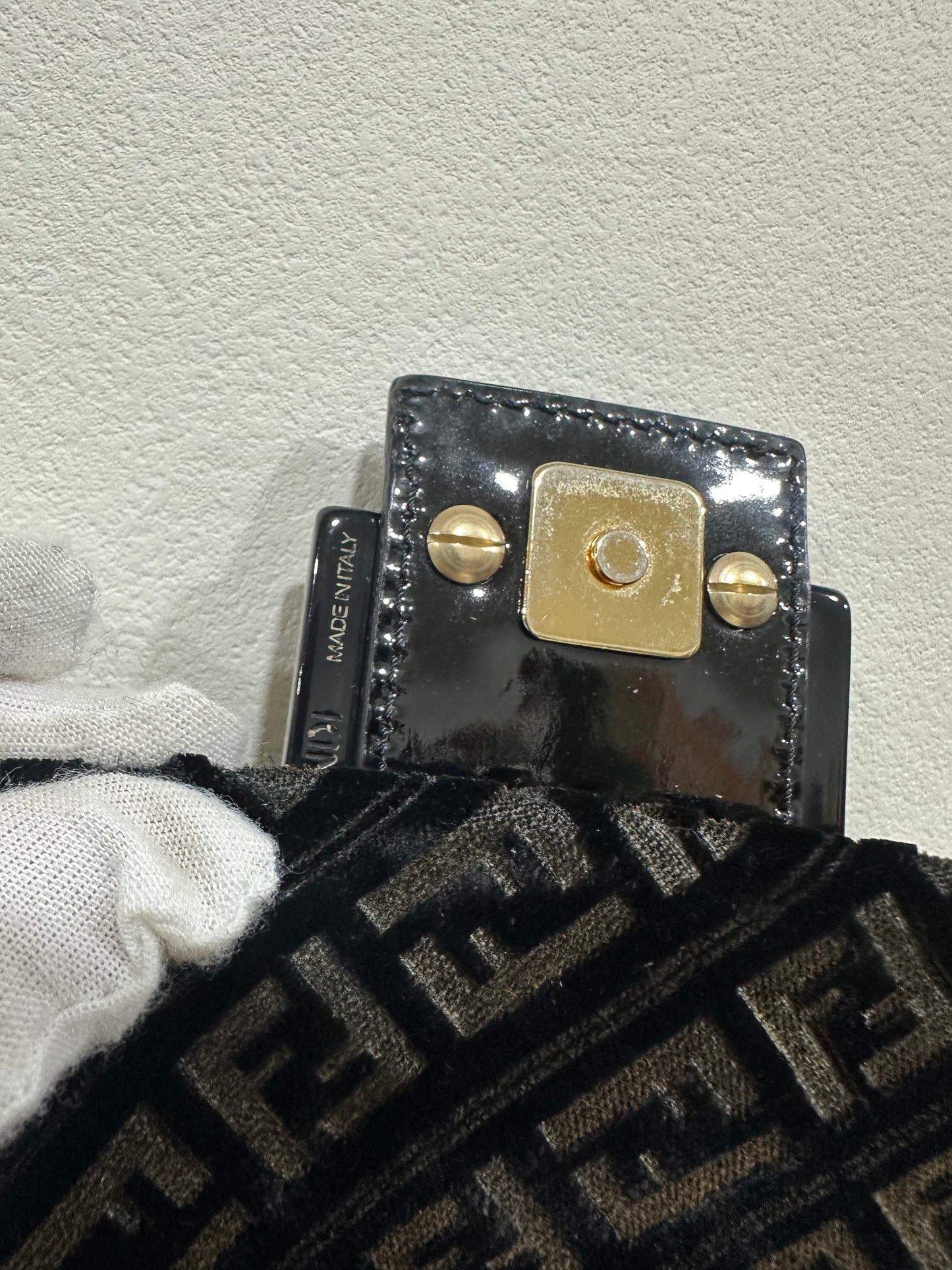 Fendi Zucchino Canvas Mini Mamma Baguette Shoulder Bag Velor Black