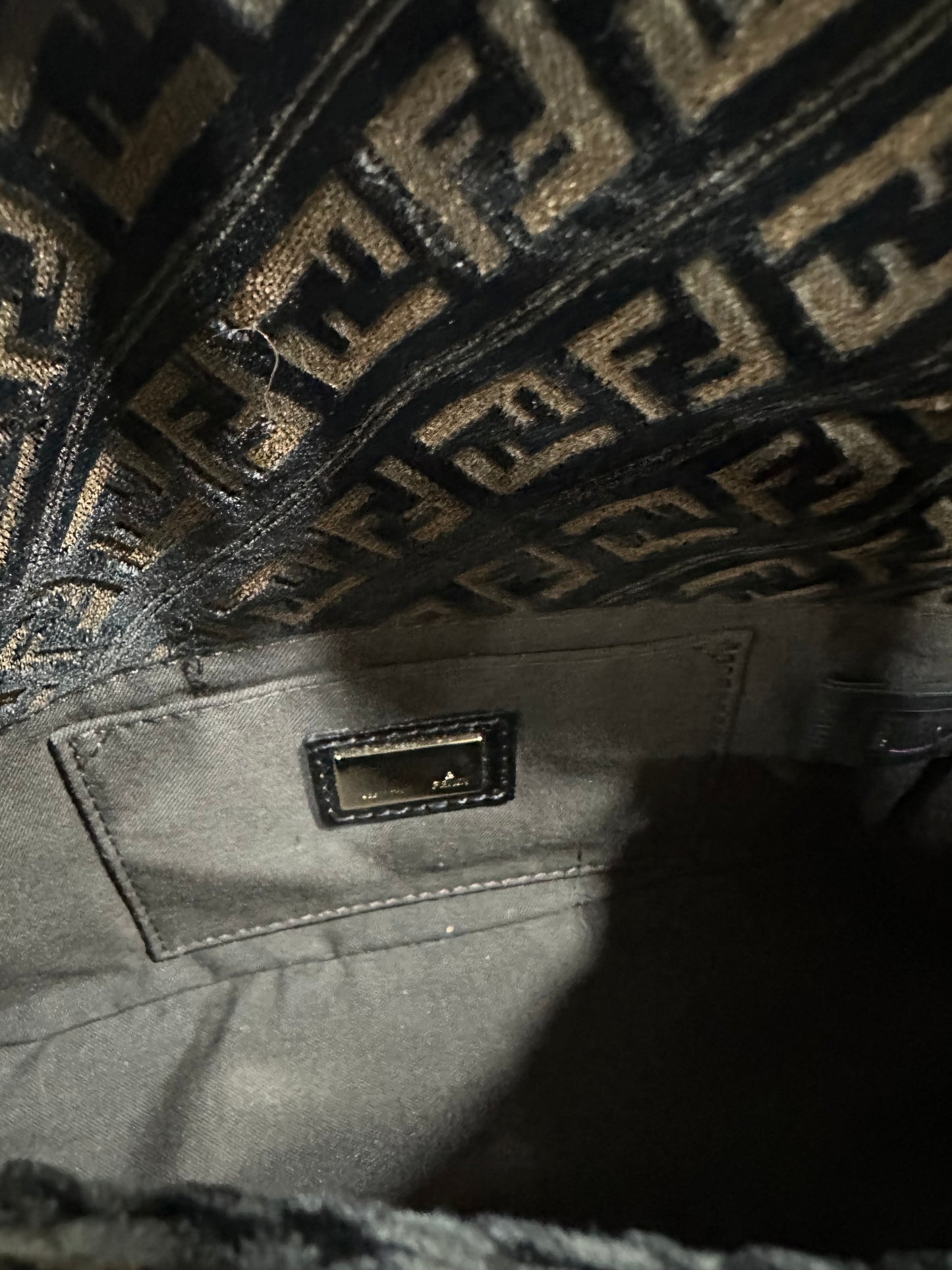 Fendi Zucchino Canvas Mini Mamma Baguette Shoulder Bag Velor Black