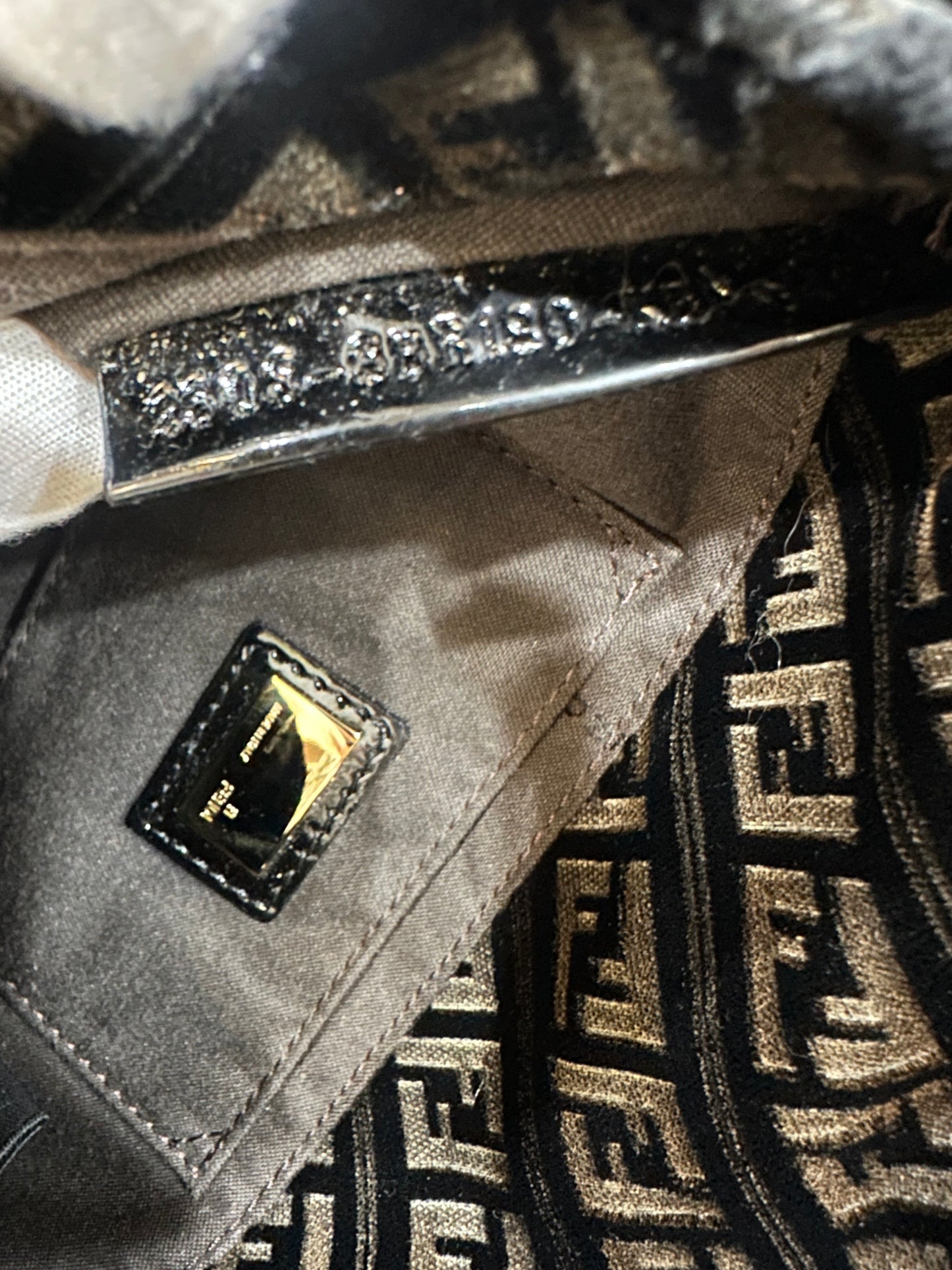 Fendi Zucchino Canvas Mini Mamma Baguette Shoulder Bag Velor Black