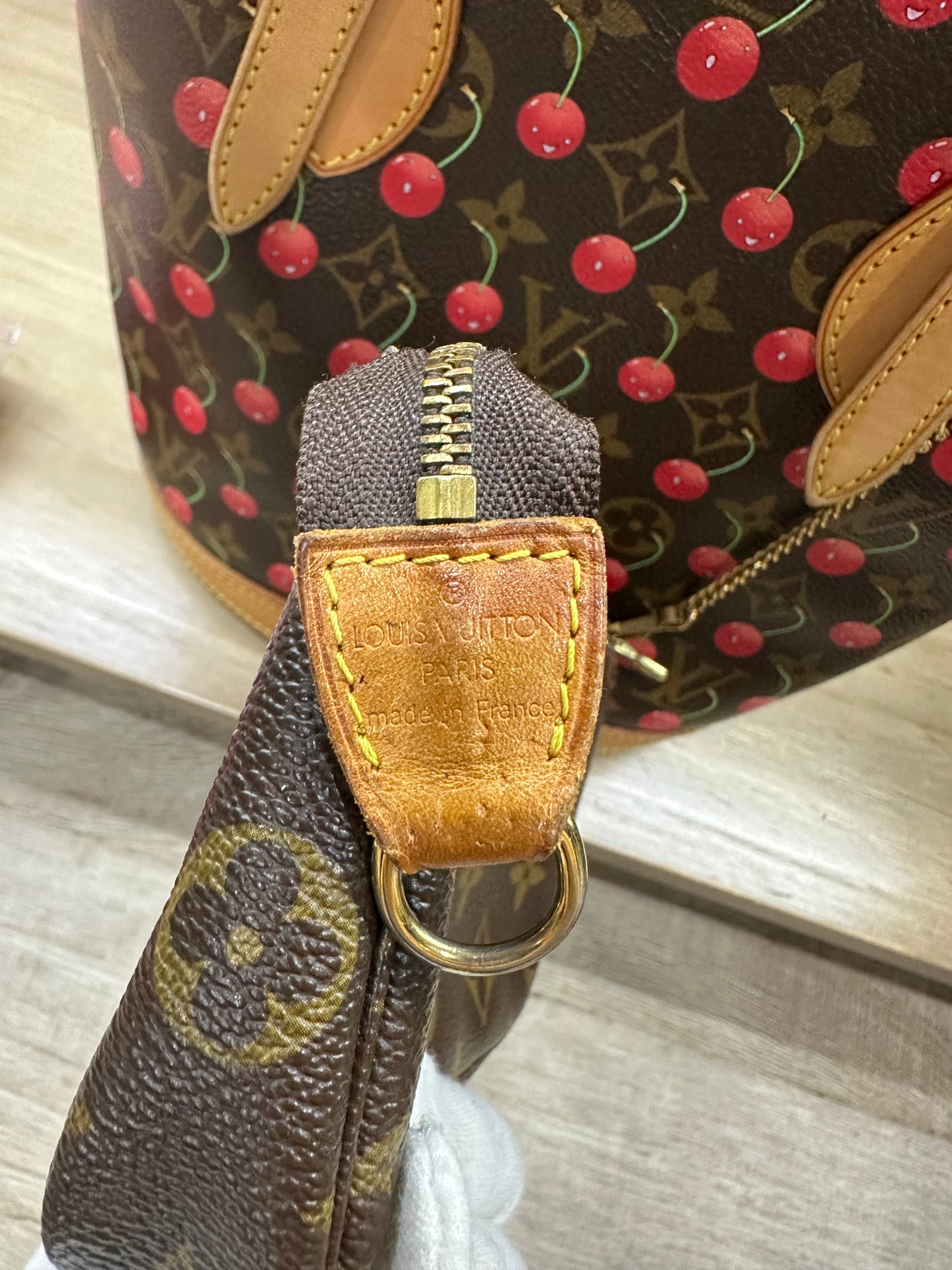 Louis Vuitton Murakami cherry bucket  with accessories pouch