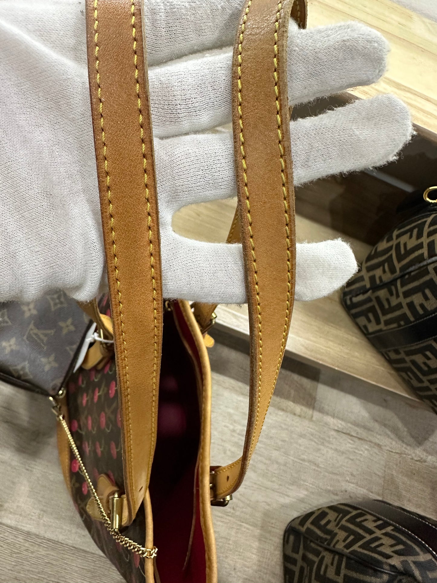 Louis Vuitton Murakami cherry bucket  with accessories pouch