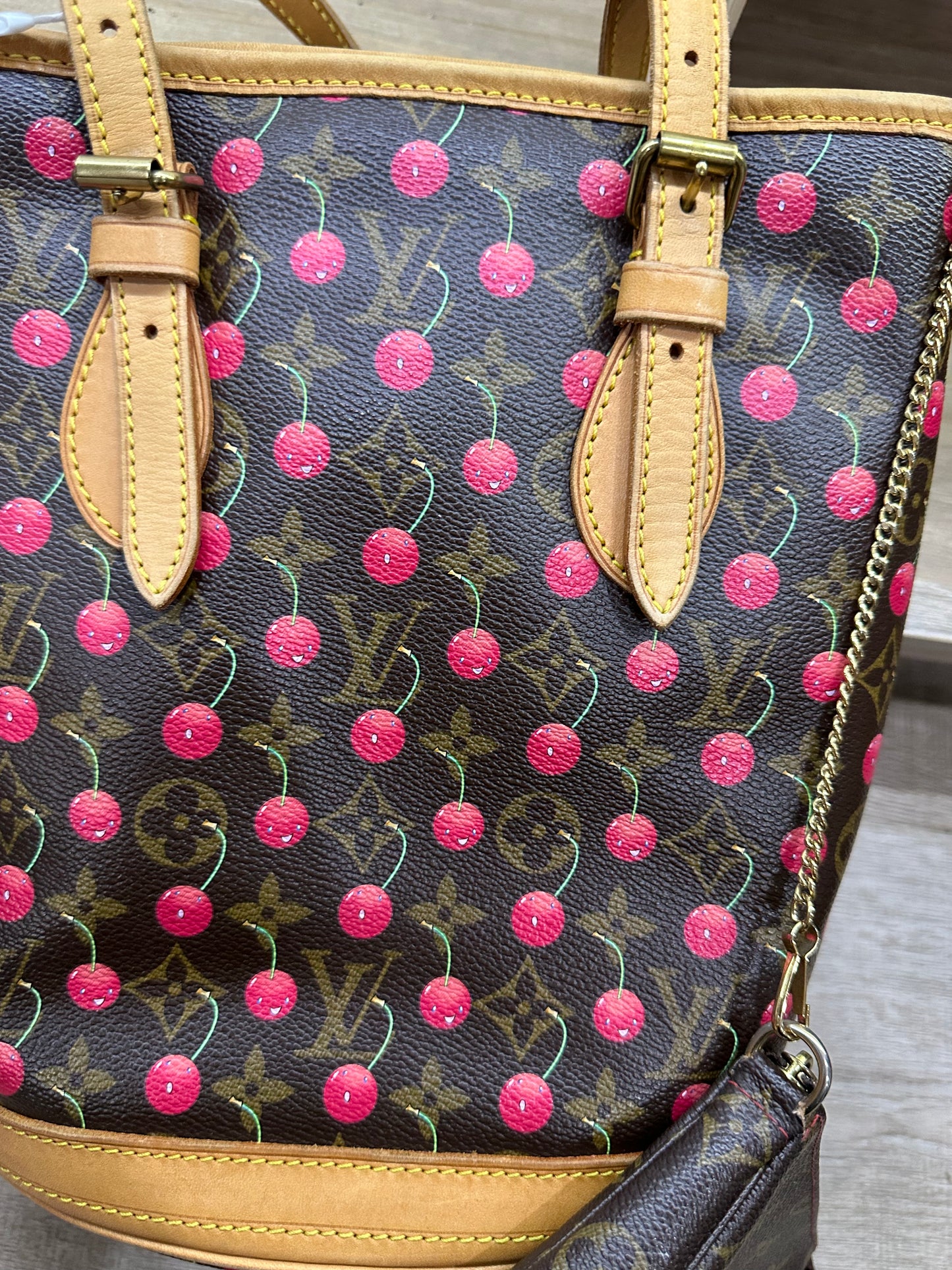 Louis Vuitton Murakami cherry bucket  with accessories pouch