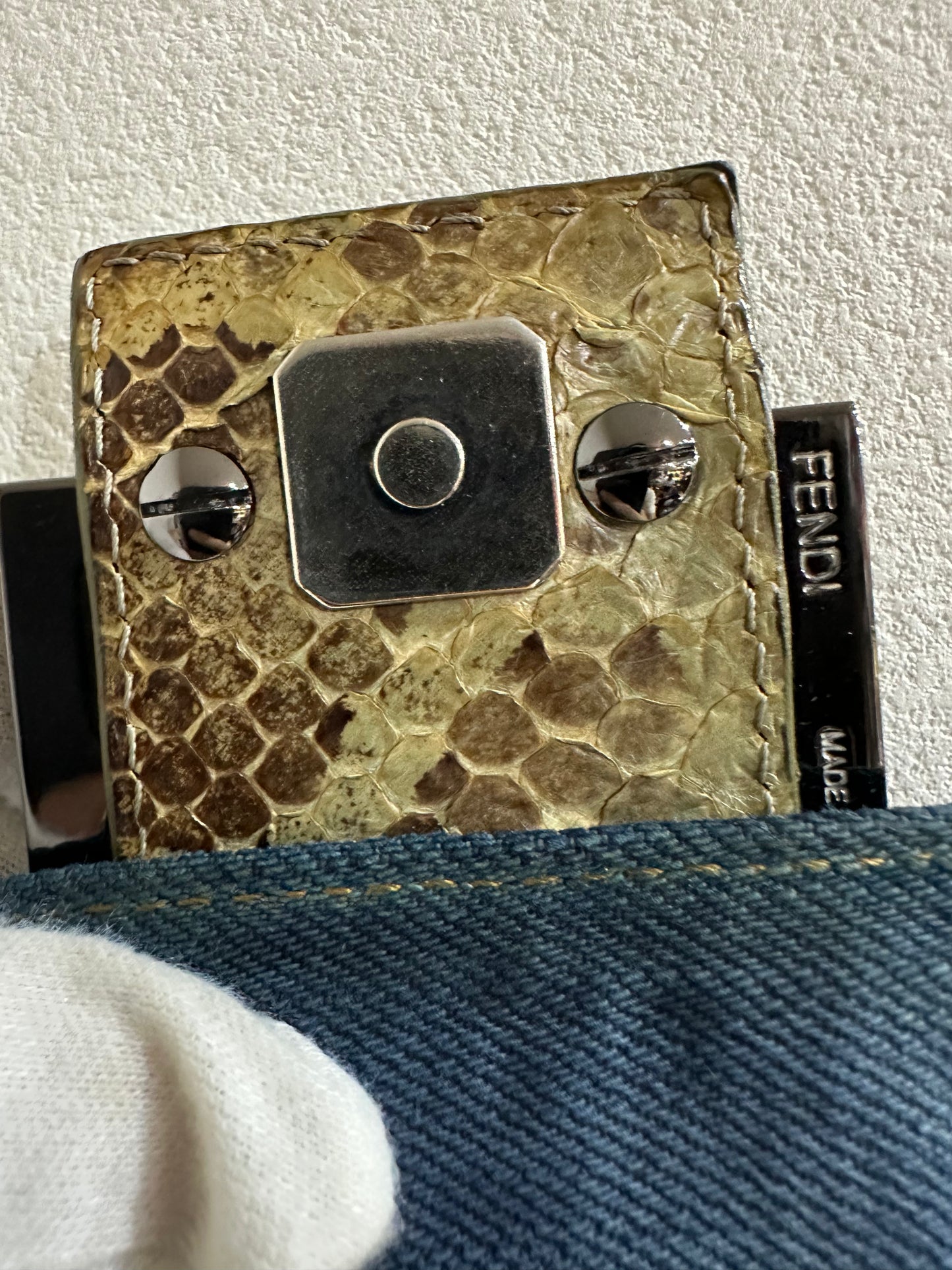 Fendi rare vintage denim baguette mini python leather